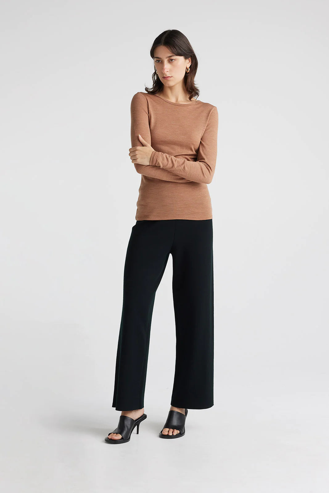 Crew Merino Tee in Espresso or Sand Dune