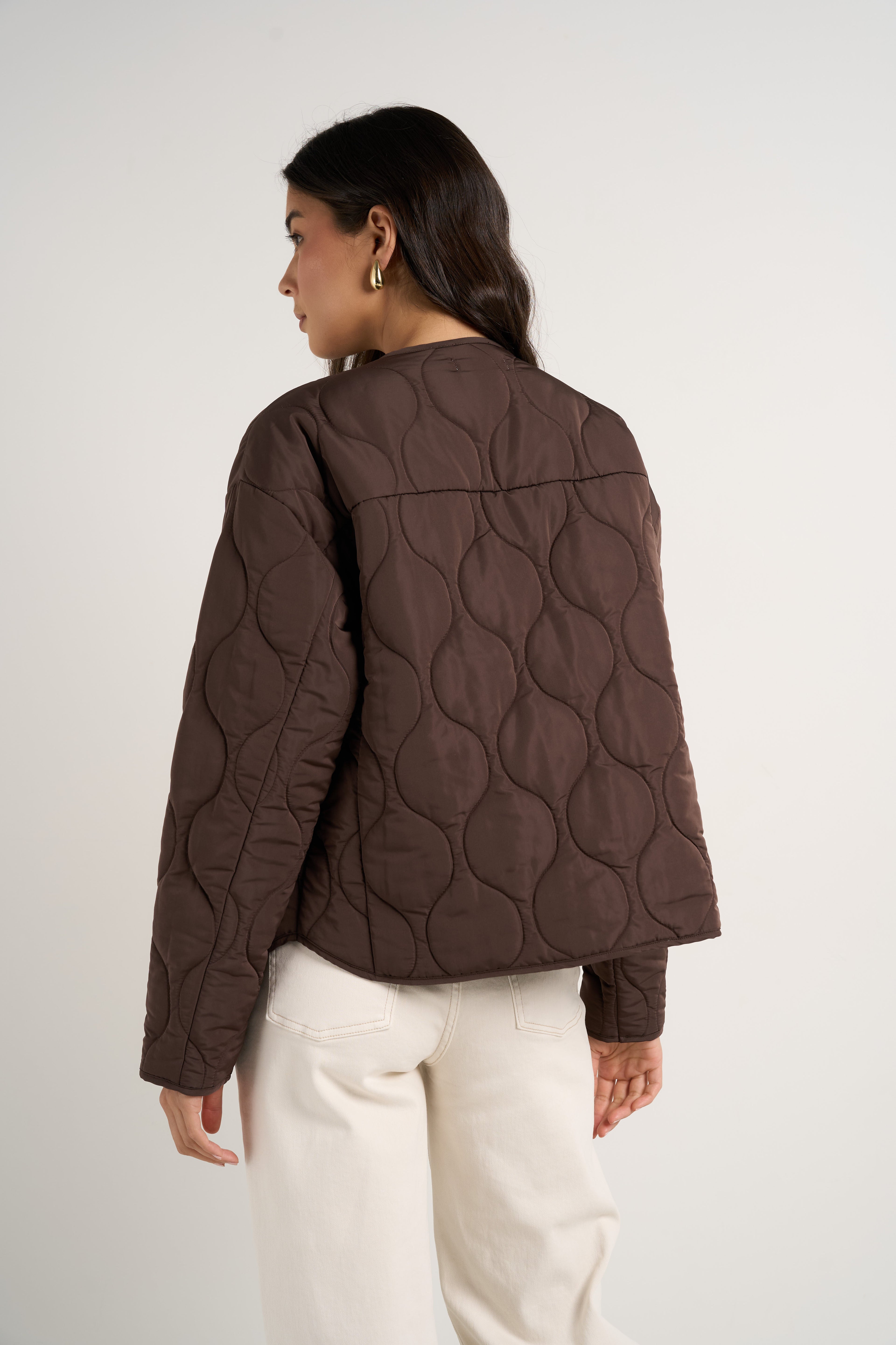 Apex Chocolate Collarless Puffer Jacket
