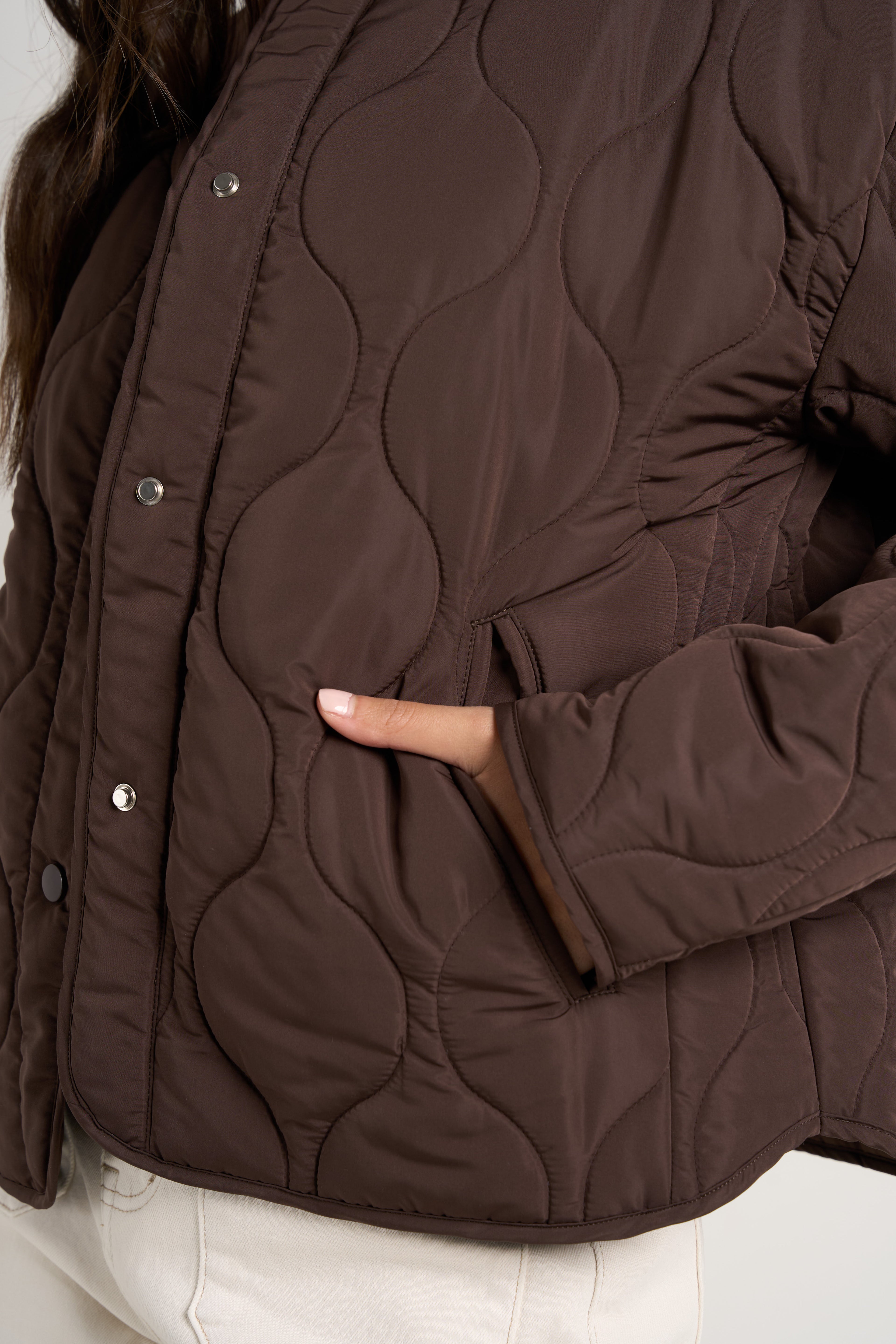 Apex Chocolate Collarless Puffer Jacket