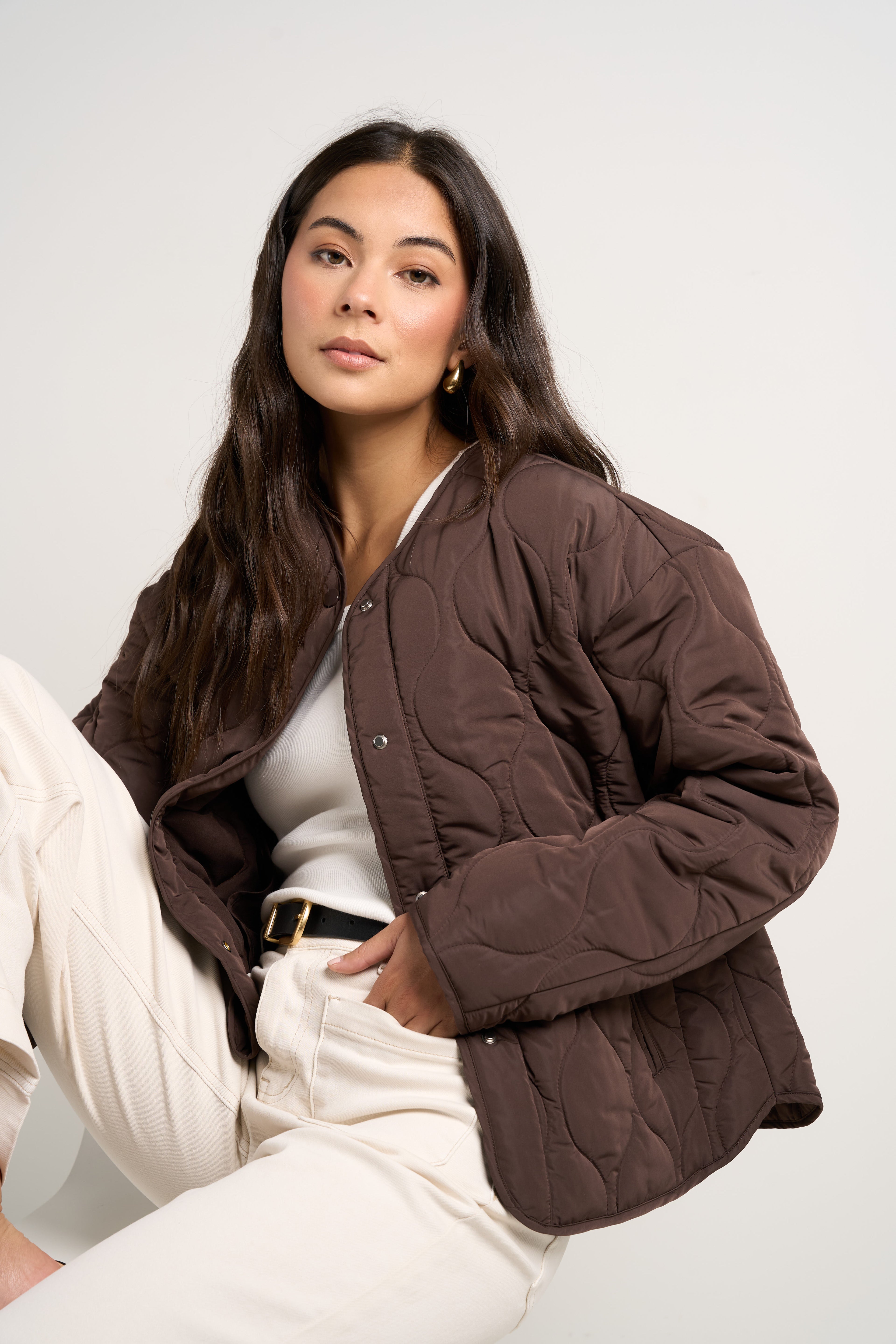 Apex Chocolate Collarless Puffer Jacket