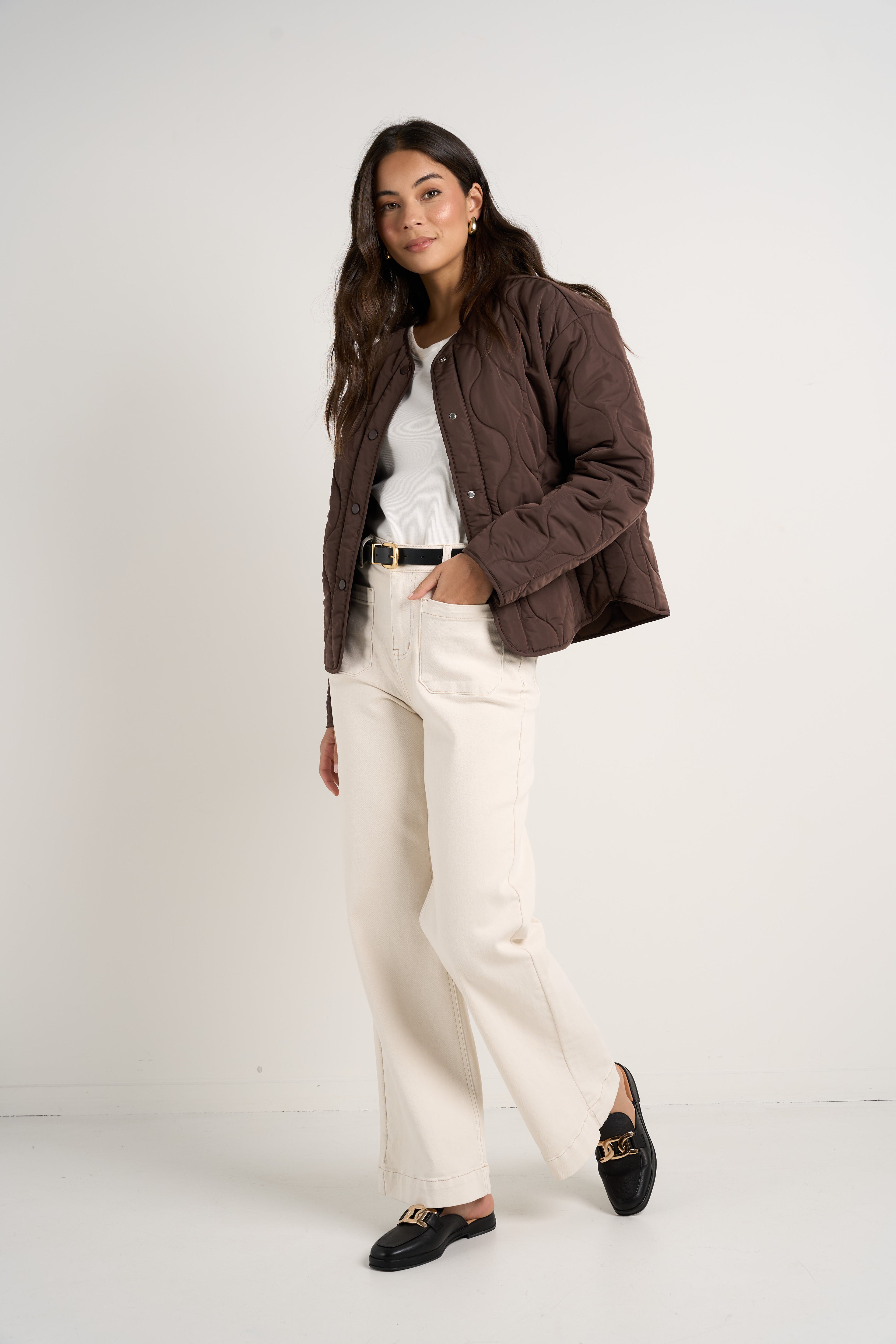 Apex Chocolate Collarless Puffer Jacket