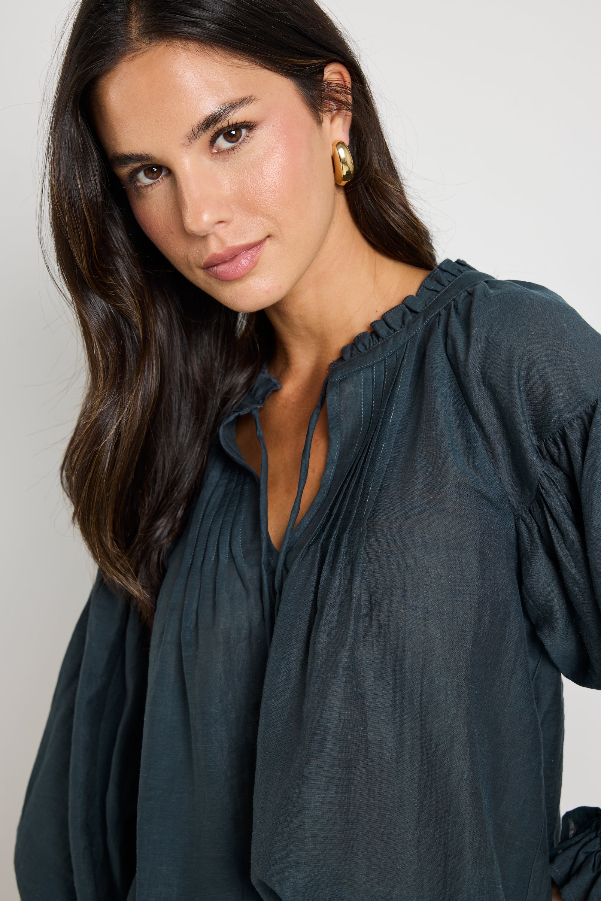 Refined Deep Forest LS Pintuck Top