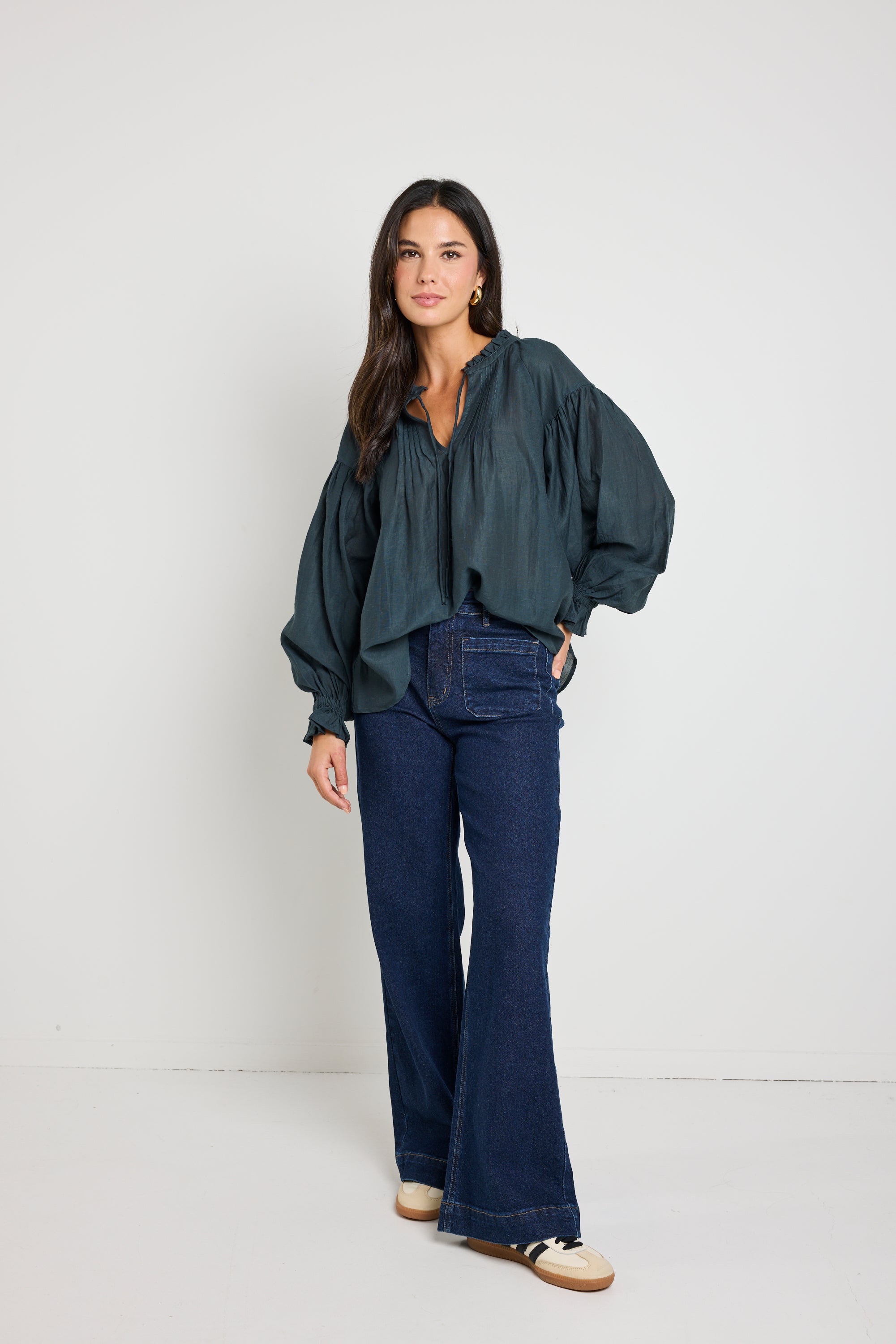 Refined Deep Forest LS Pintuck Top