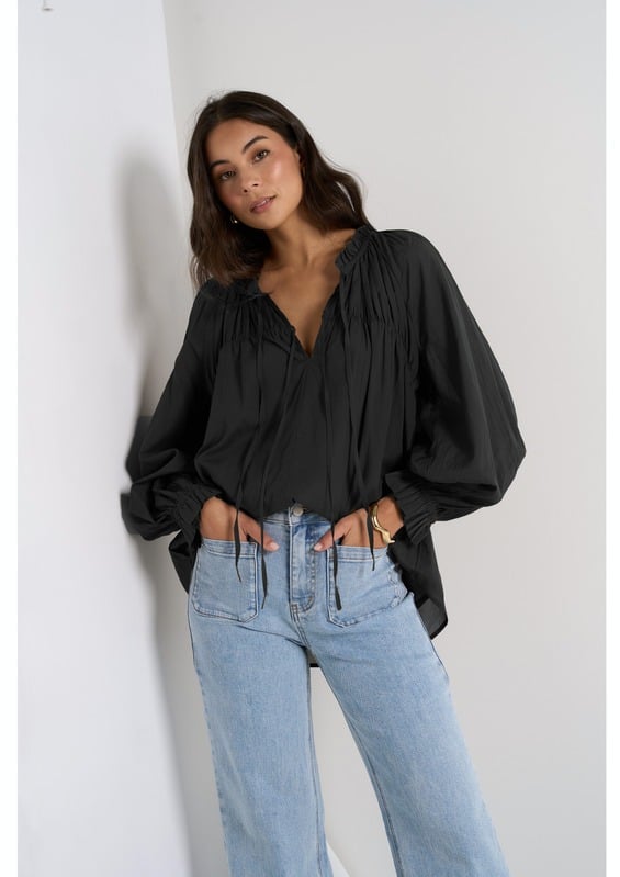 Refined Deep Forest LS Pintuck Top