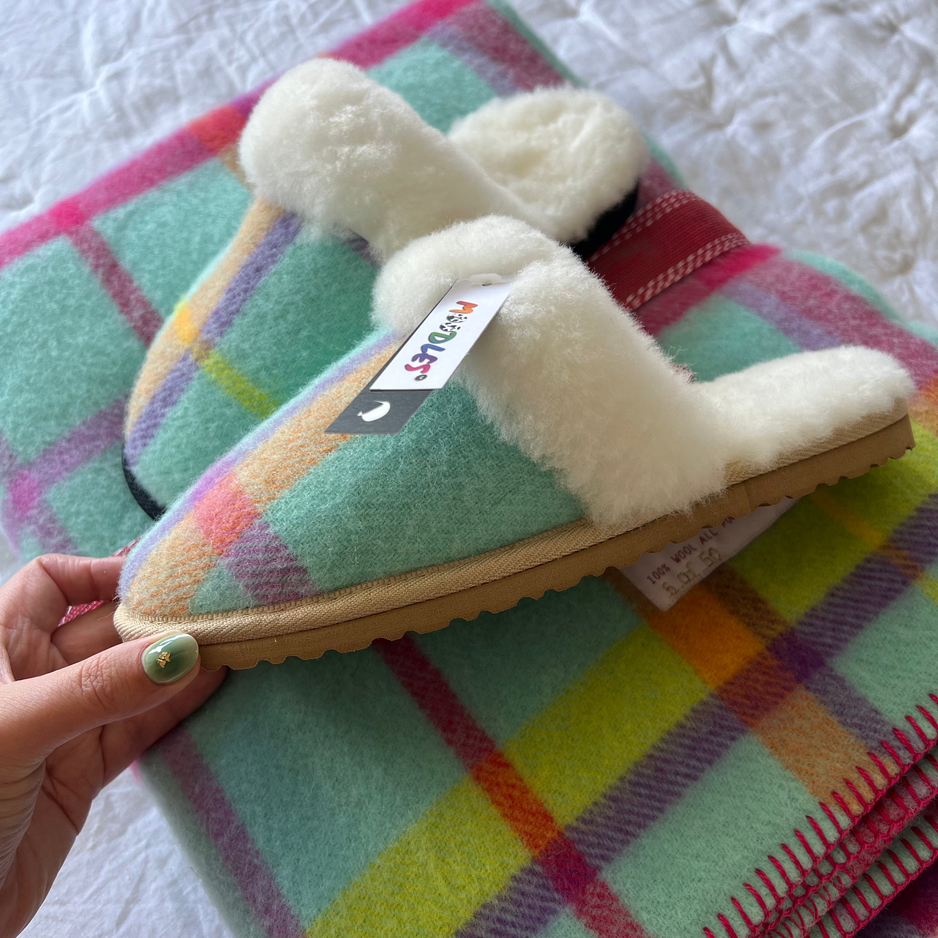 Furmoo goody gum drop tartan slippers