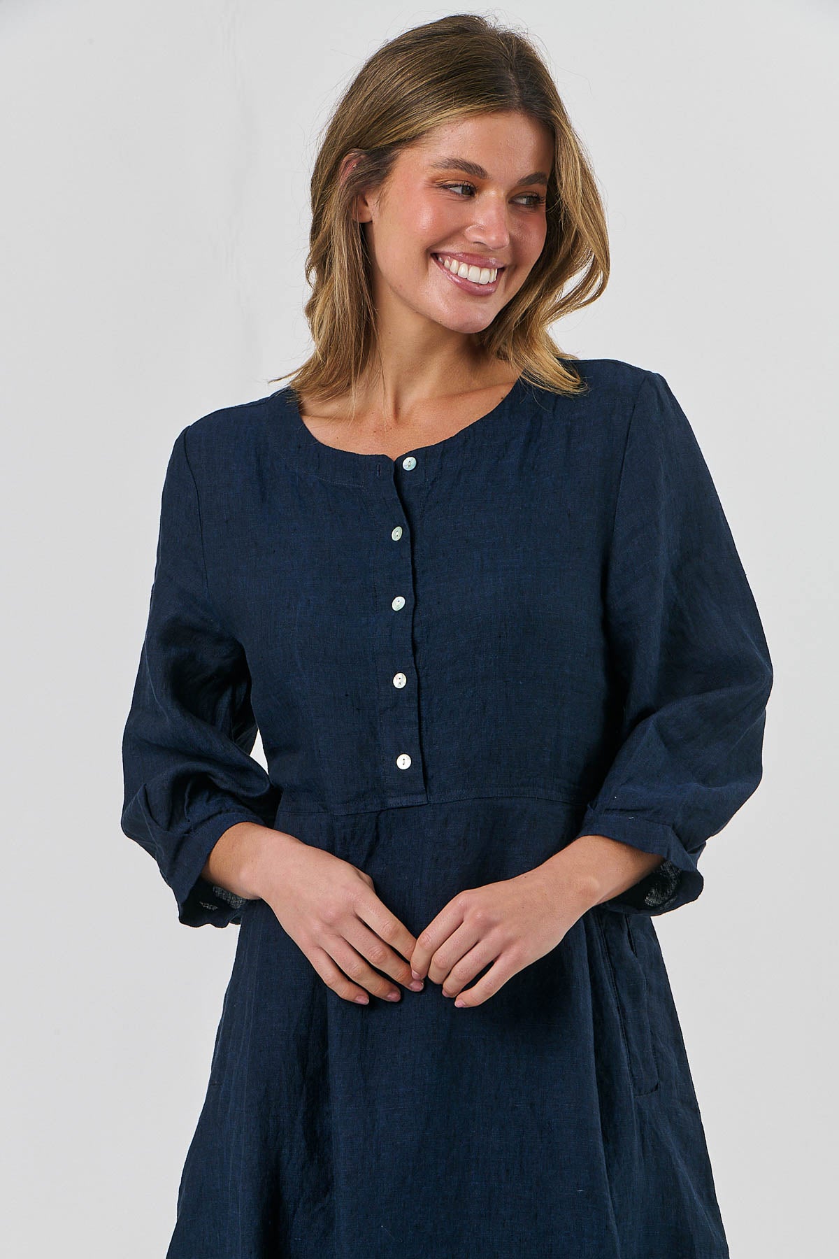 Button Dress in Midnight