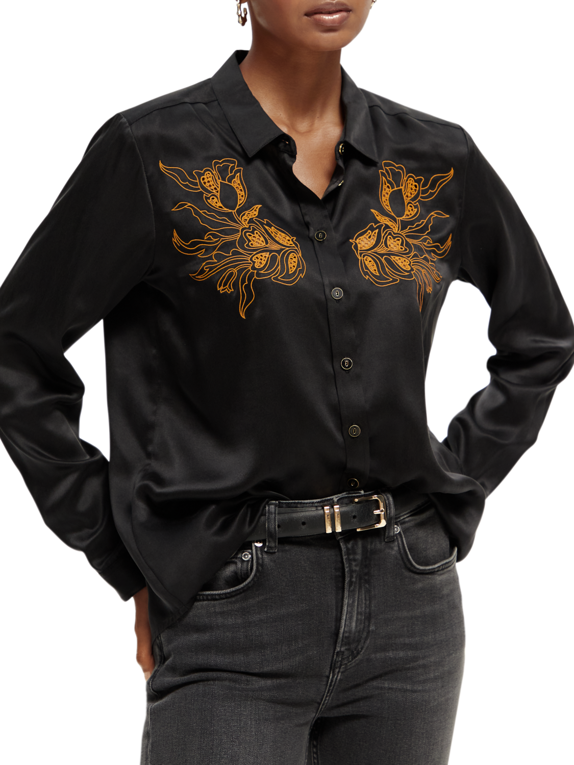 Silke Flower Shirt in Black or Hot Pink