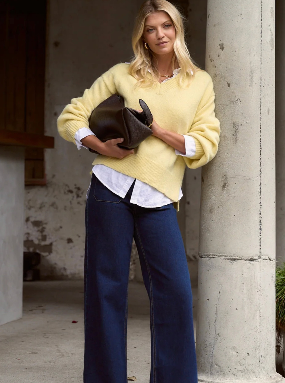 Harvest Butter V Neck Knit Jumper