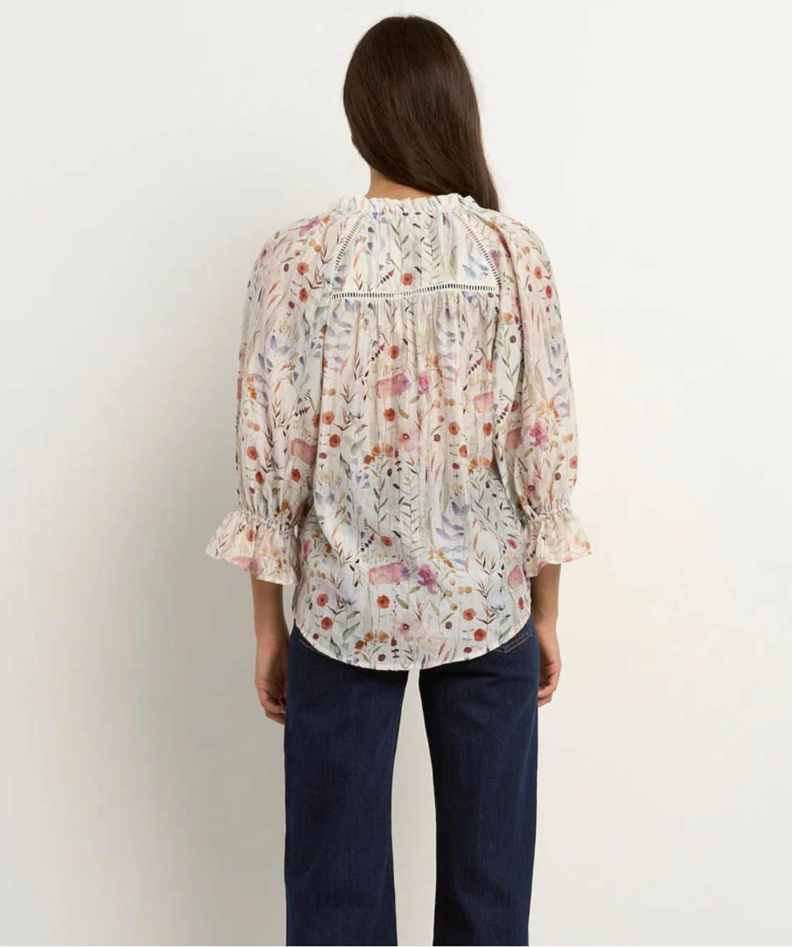Encounter Cream Floral Gathered Button Front Top