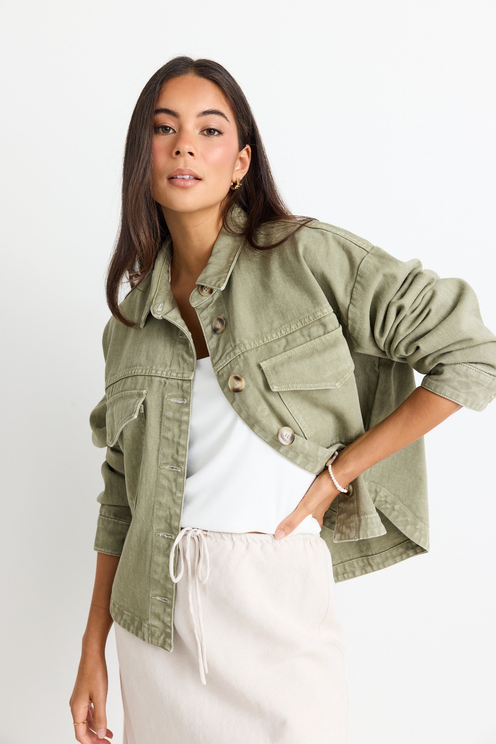 Echo Khaki Patch Pocket Denim Jacket