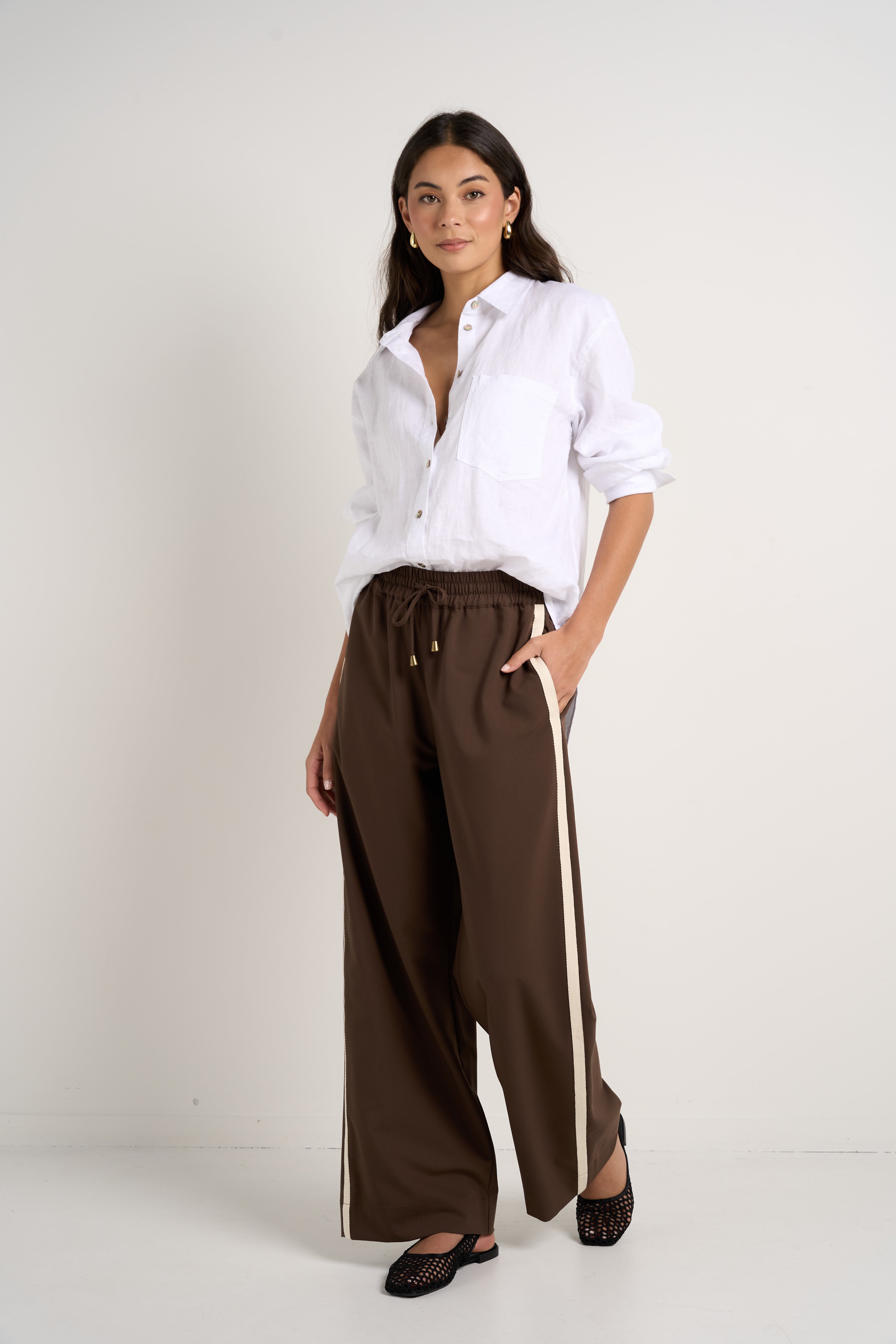 Townie Chocolate Stripe Side Tape Wide Leg Pants