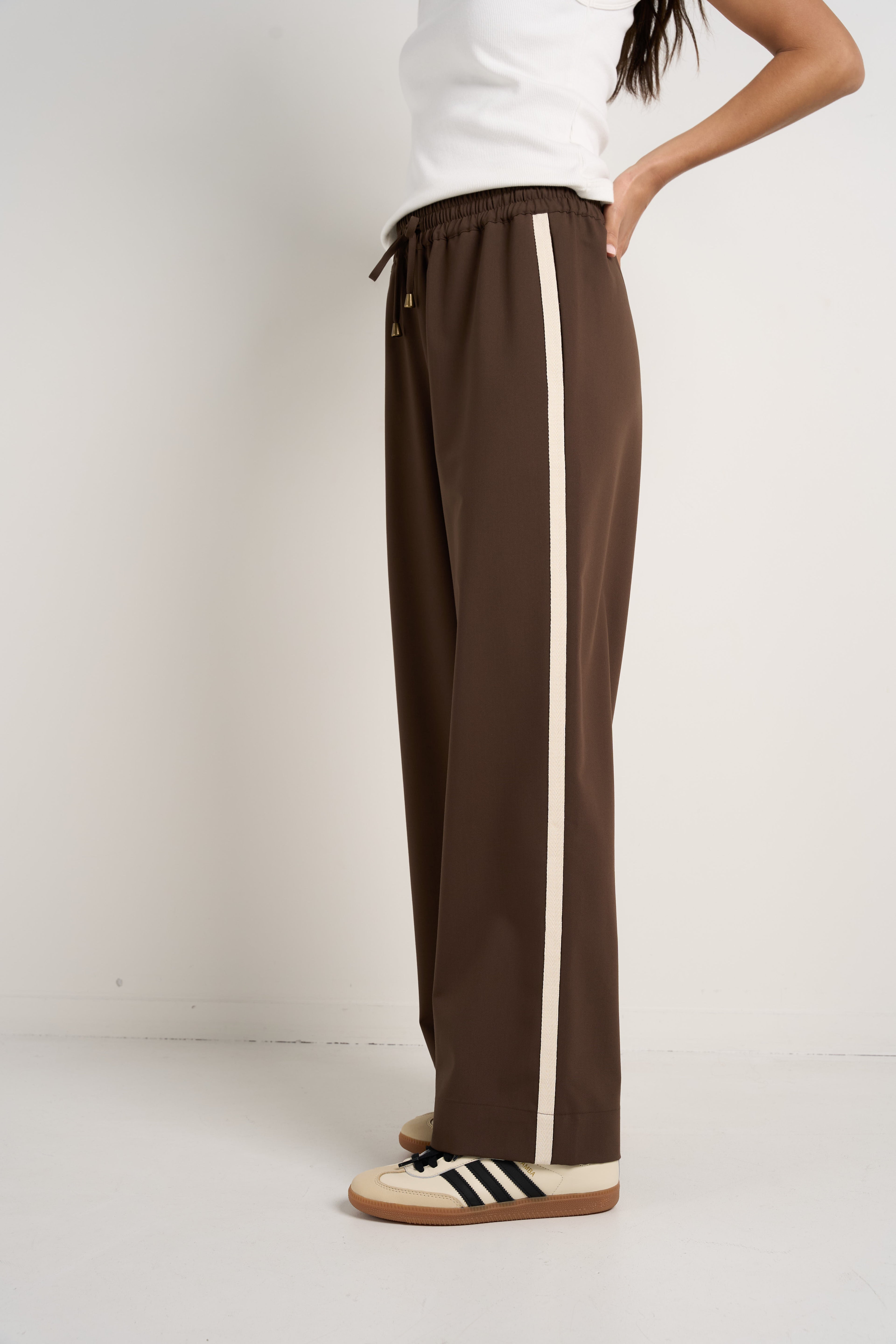 Townie Chocolate Stripe Side Tape Wide Leg Pants