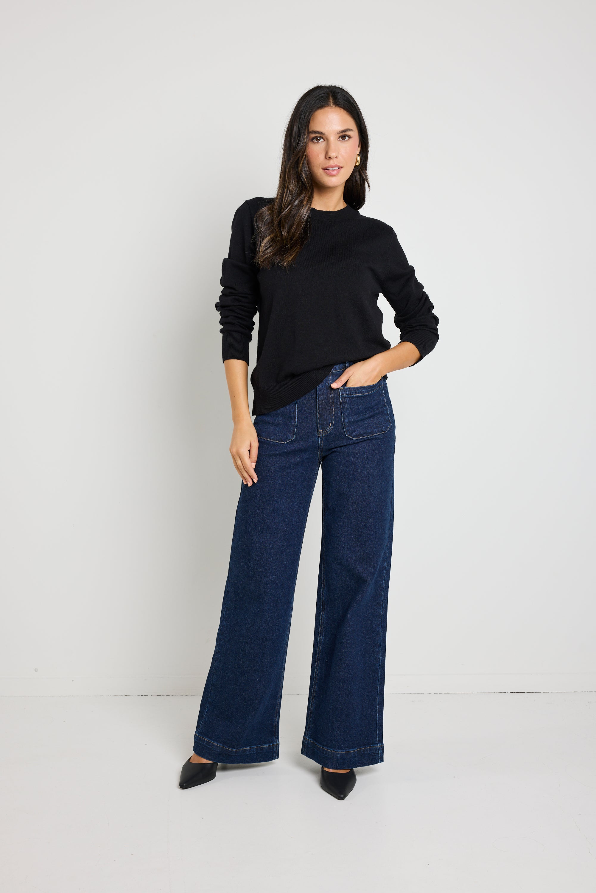 Zoey Indigo High Rise Wide Leg Pocket Jean