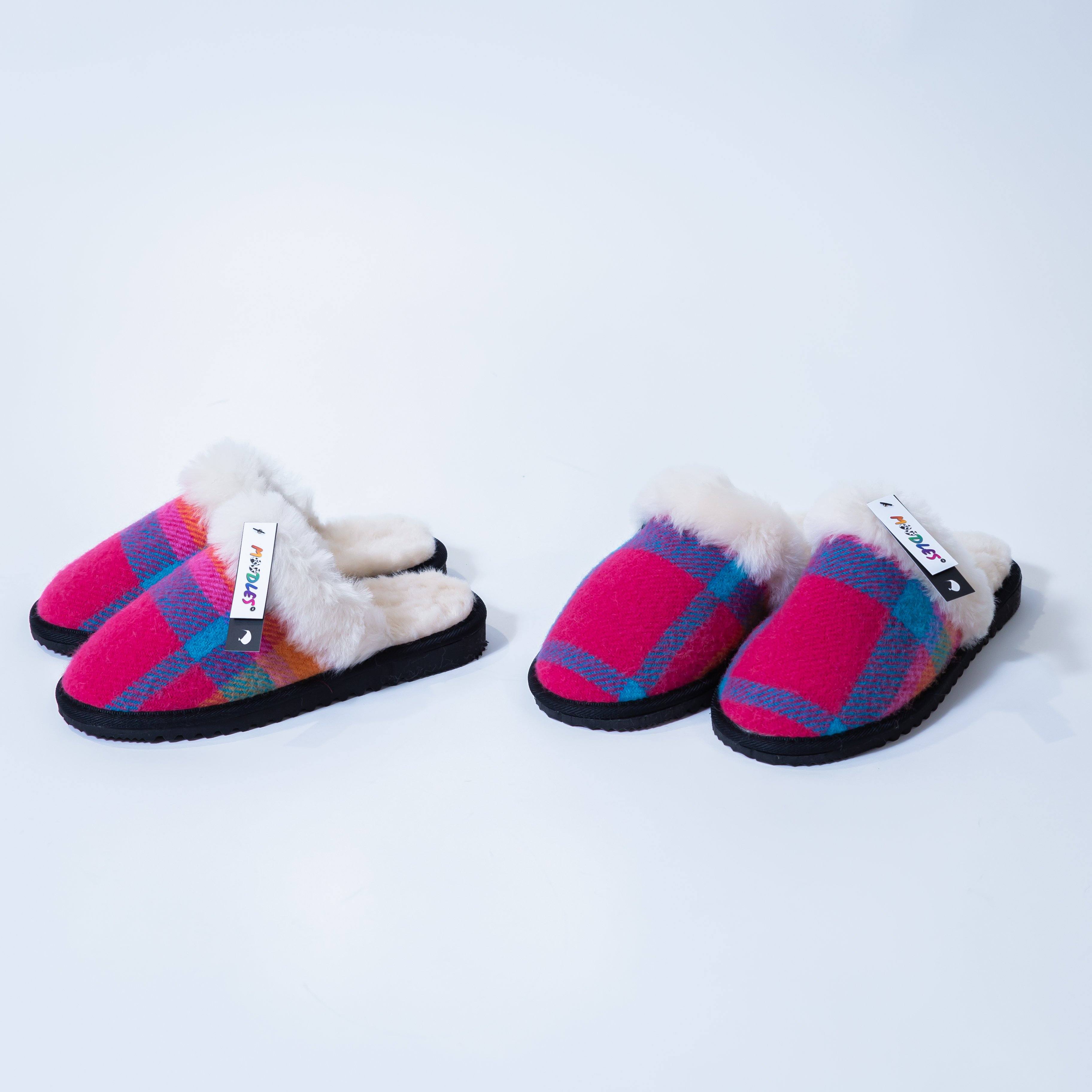 Furmoo pink misfit tartan slippers