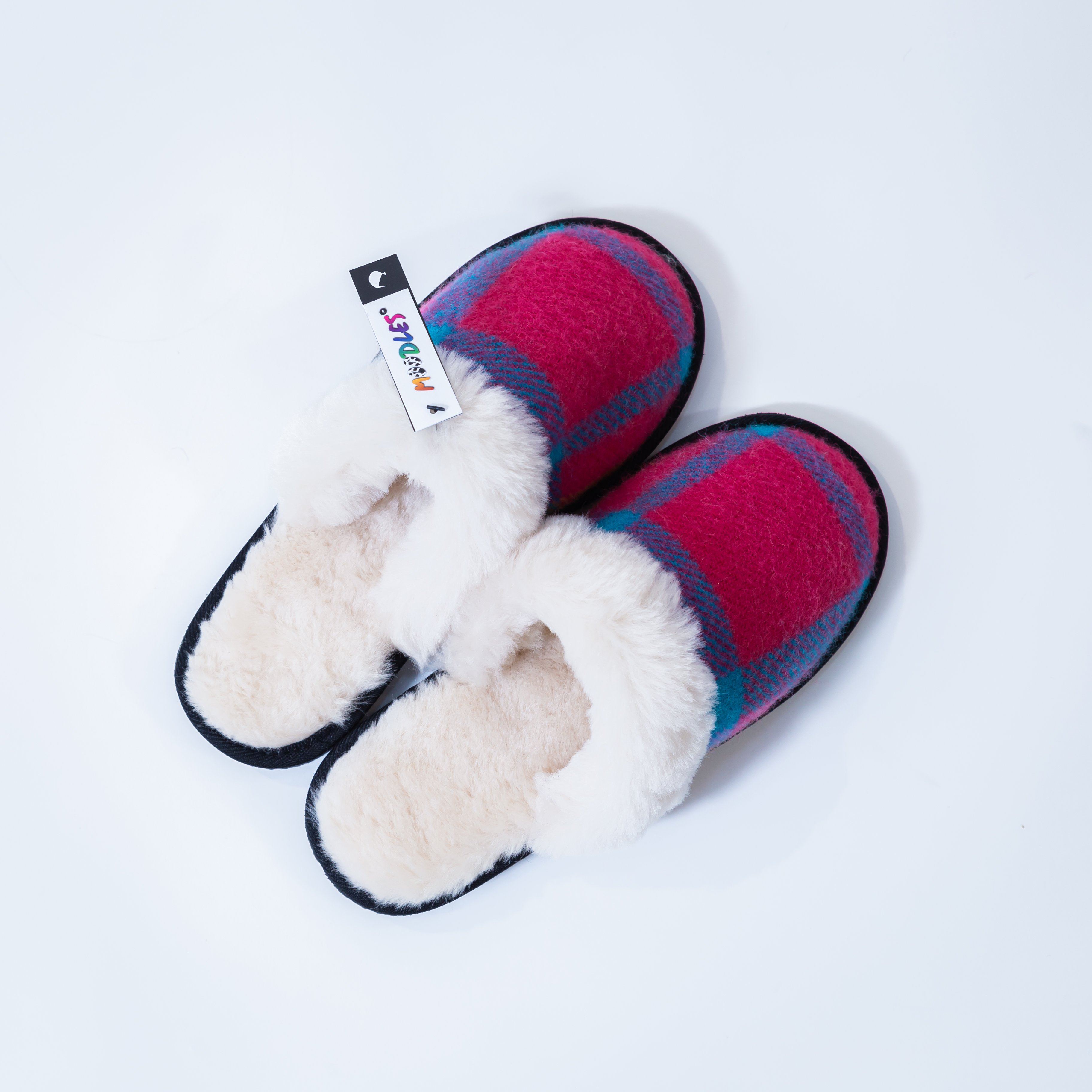Furmoo pink misfit tartan slippers