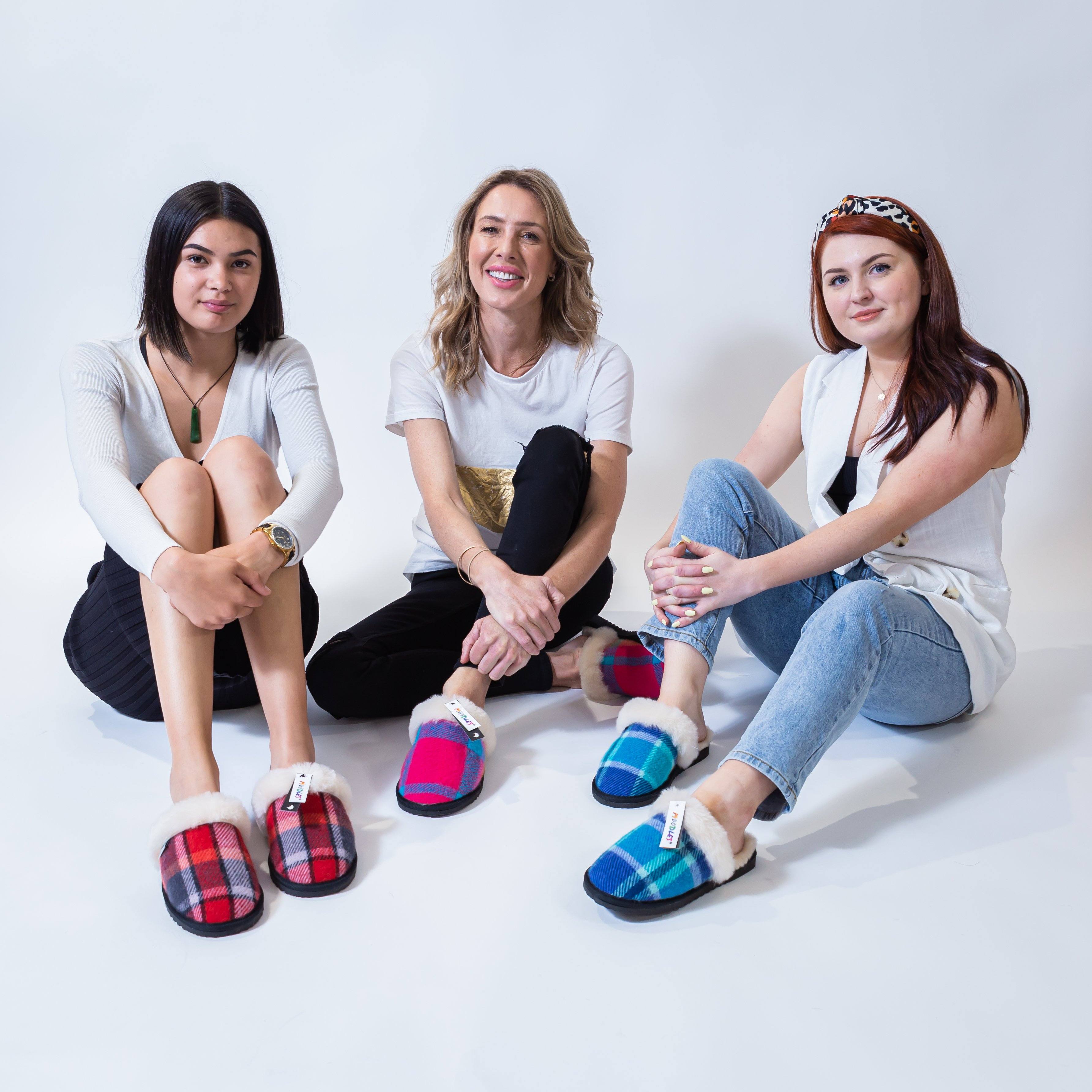 Furmoo pink misfit tartan slippers