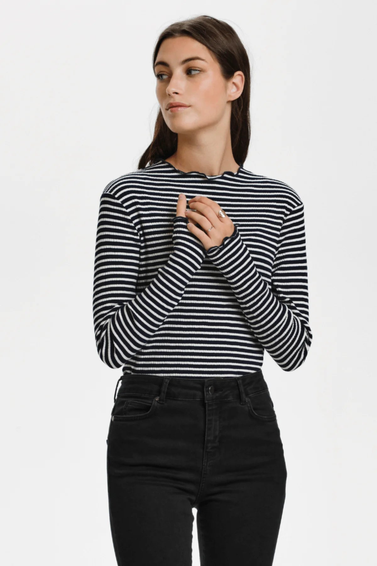 Candace Long Sleeve Tee in Night Sky/Egret Stripe