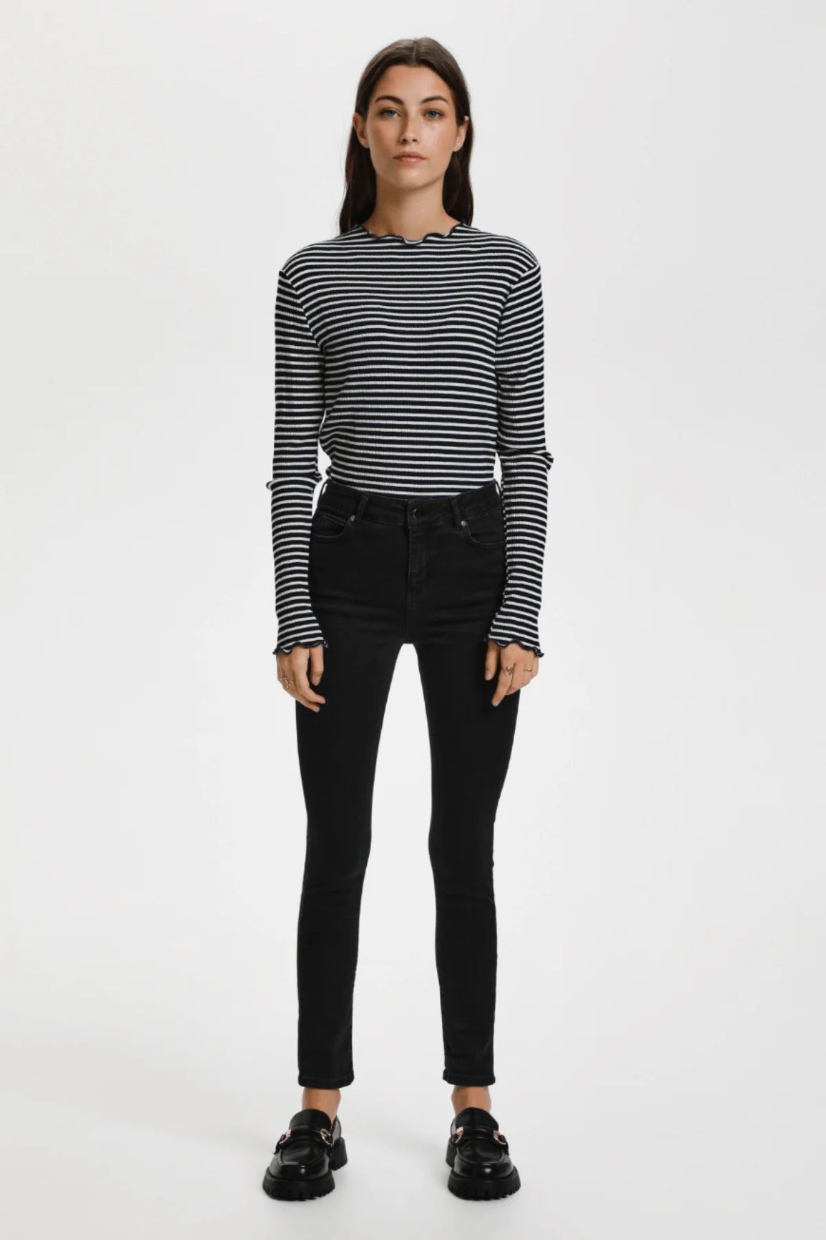 Candace Long Sleeve Tee in Night Sky/Egret Stripe