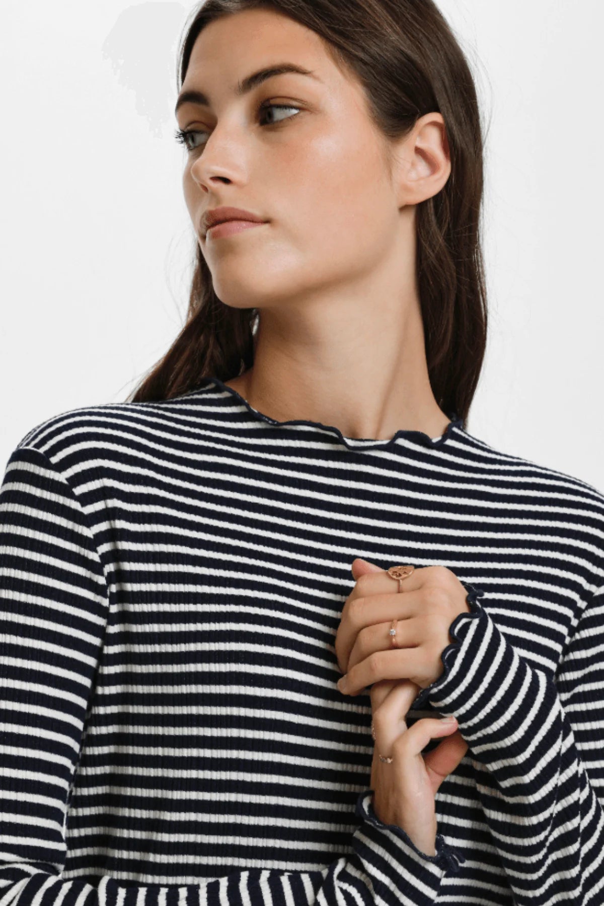 Candace Long Sleeve Tee in Night Sky/Egret Stripe