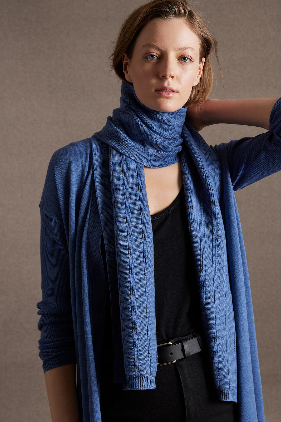 Fine Cable Scarf in Forest or Cruise Blue