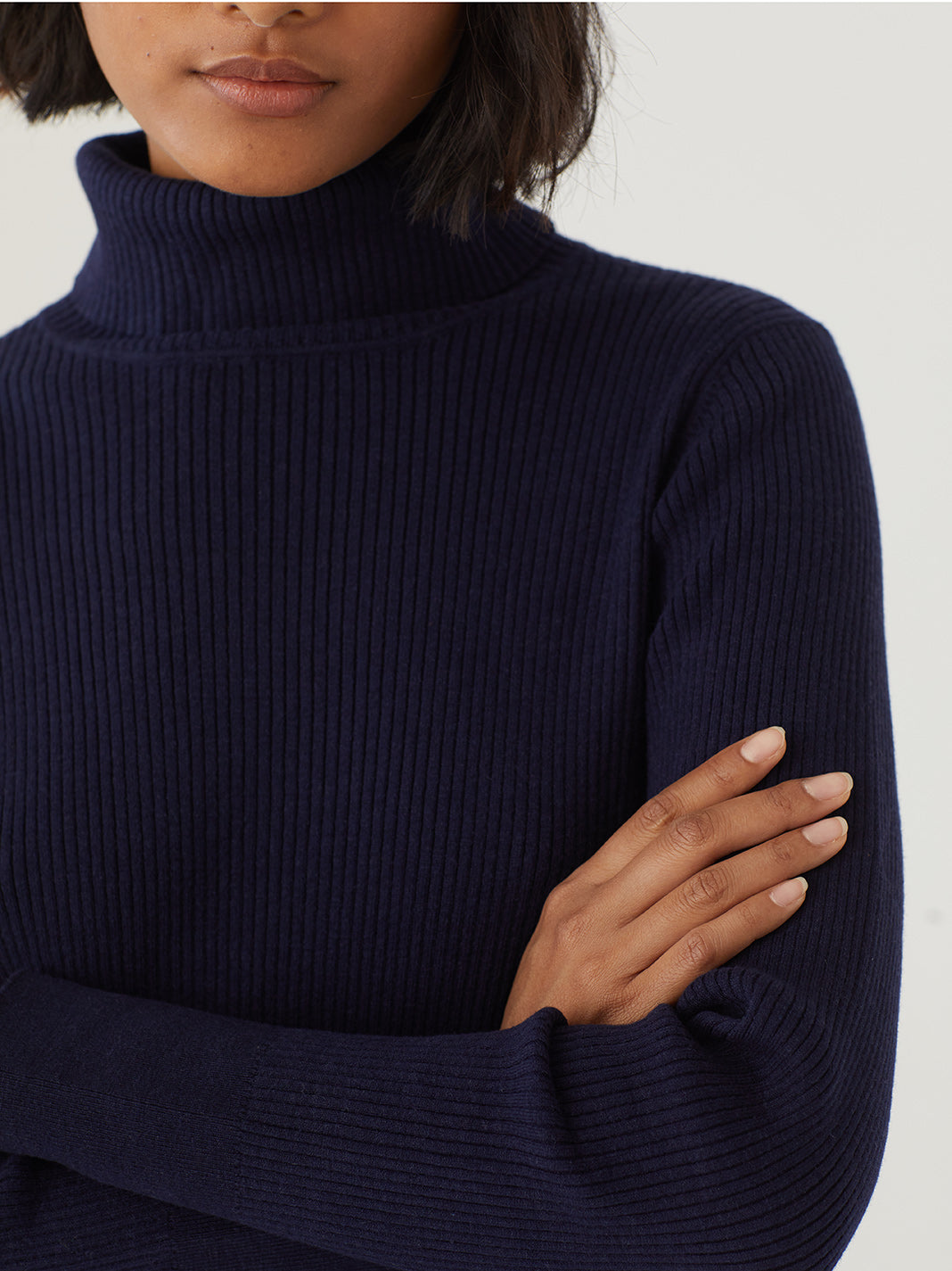 Turtle Neck Rib Sweater in Navy or Mid Blue