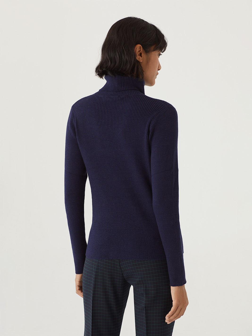 Turtle Neck Rib Sweater in Navy or Mid Blue