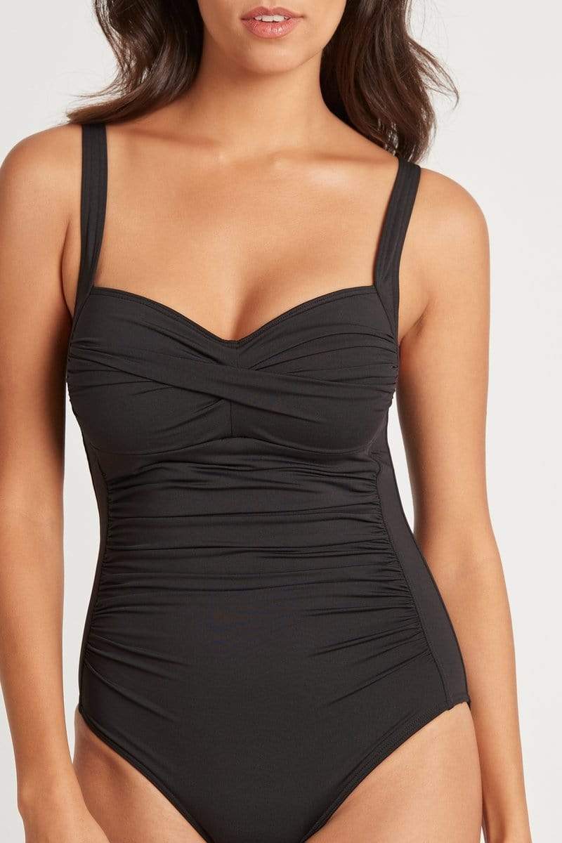 Essentials Twist Front One Piece Swimsuit in Black