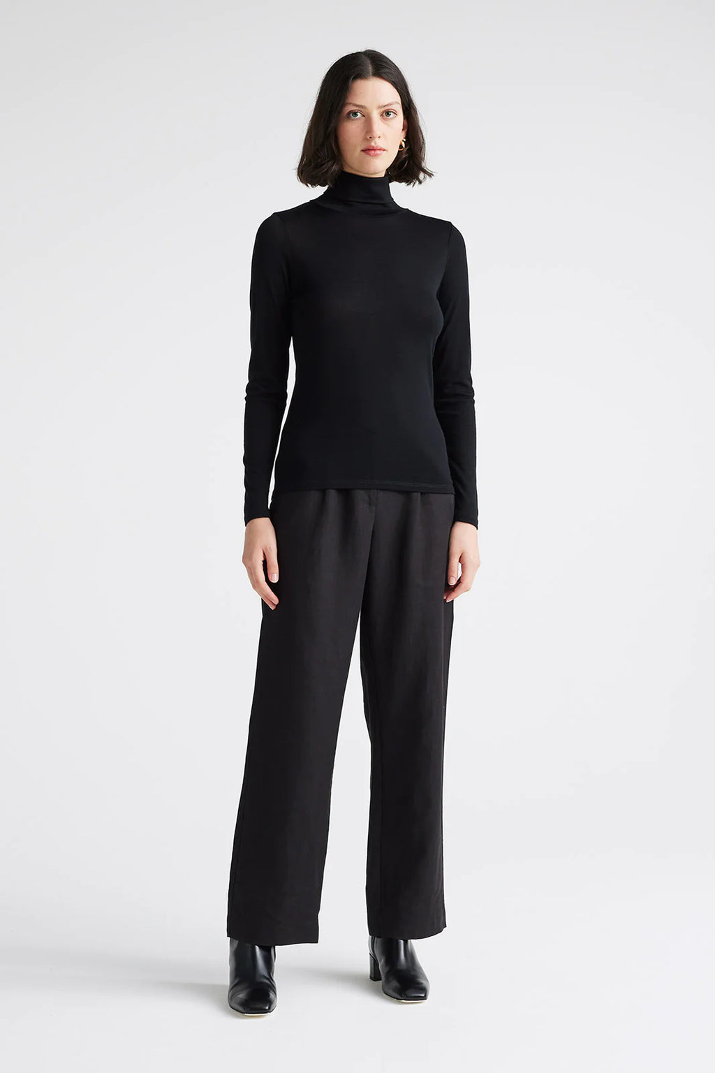 Turtleneck Merino Tee in Warm White or Black