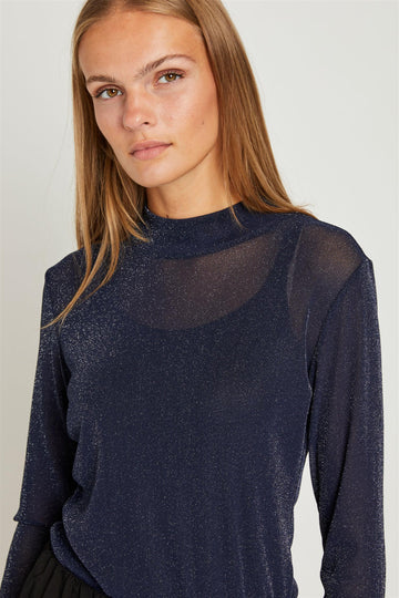 Roll Neck Blouse in Dark Blue Sparkle