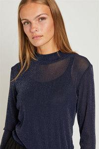 Roll Neck Blouse in Dark Blue Sparkle