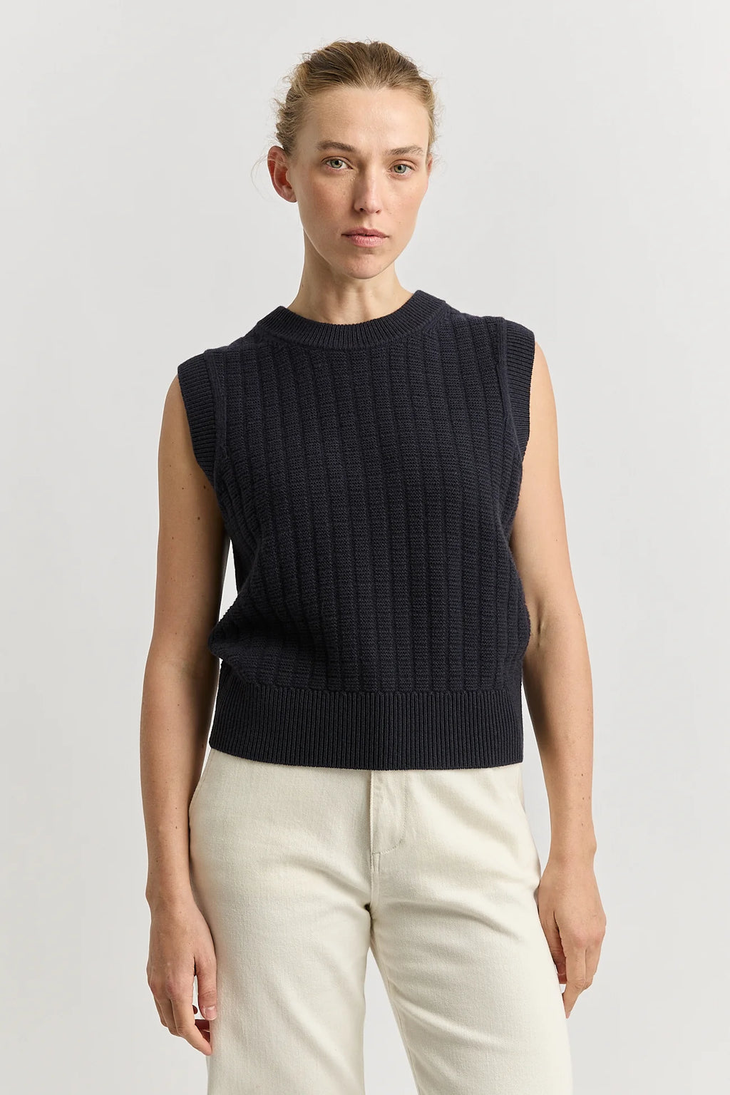 Grid Knit Vest in French Navy Toorallie