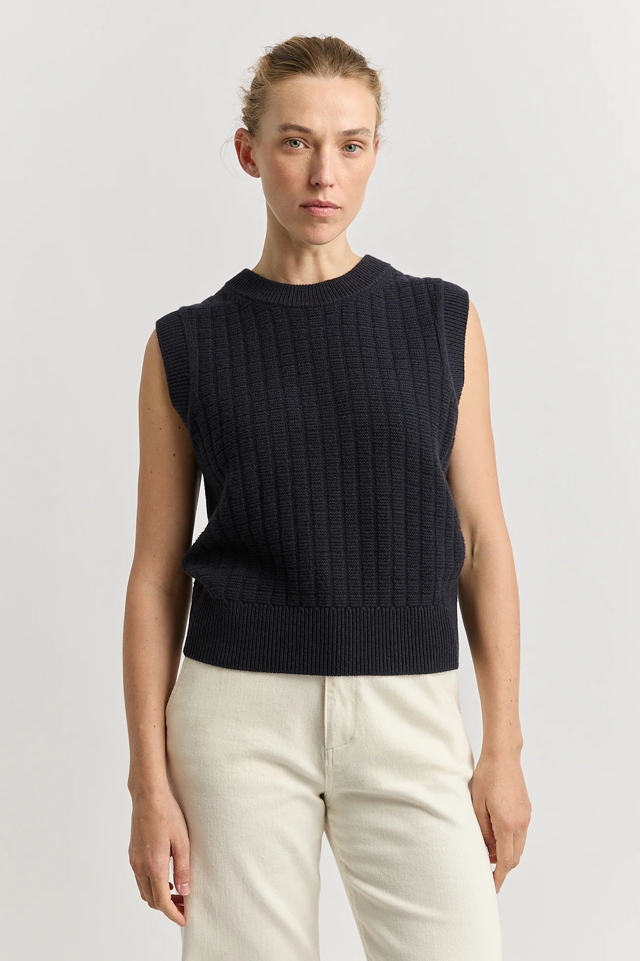 Grid Knit Vest in French Navy Toorallie