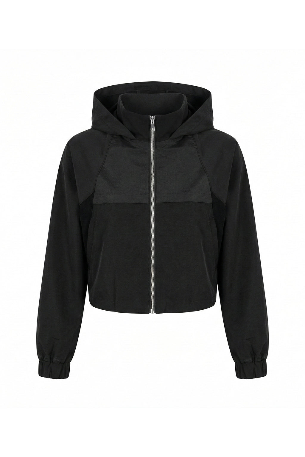 Tech Stretch & Nylon Zip Front Hooded Jacket Algarve Black - Lounge