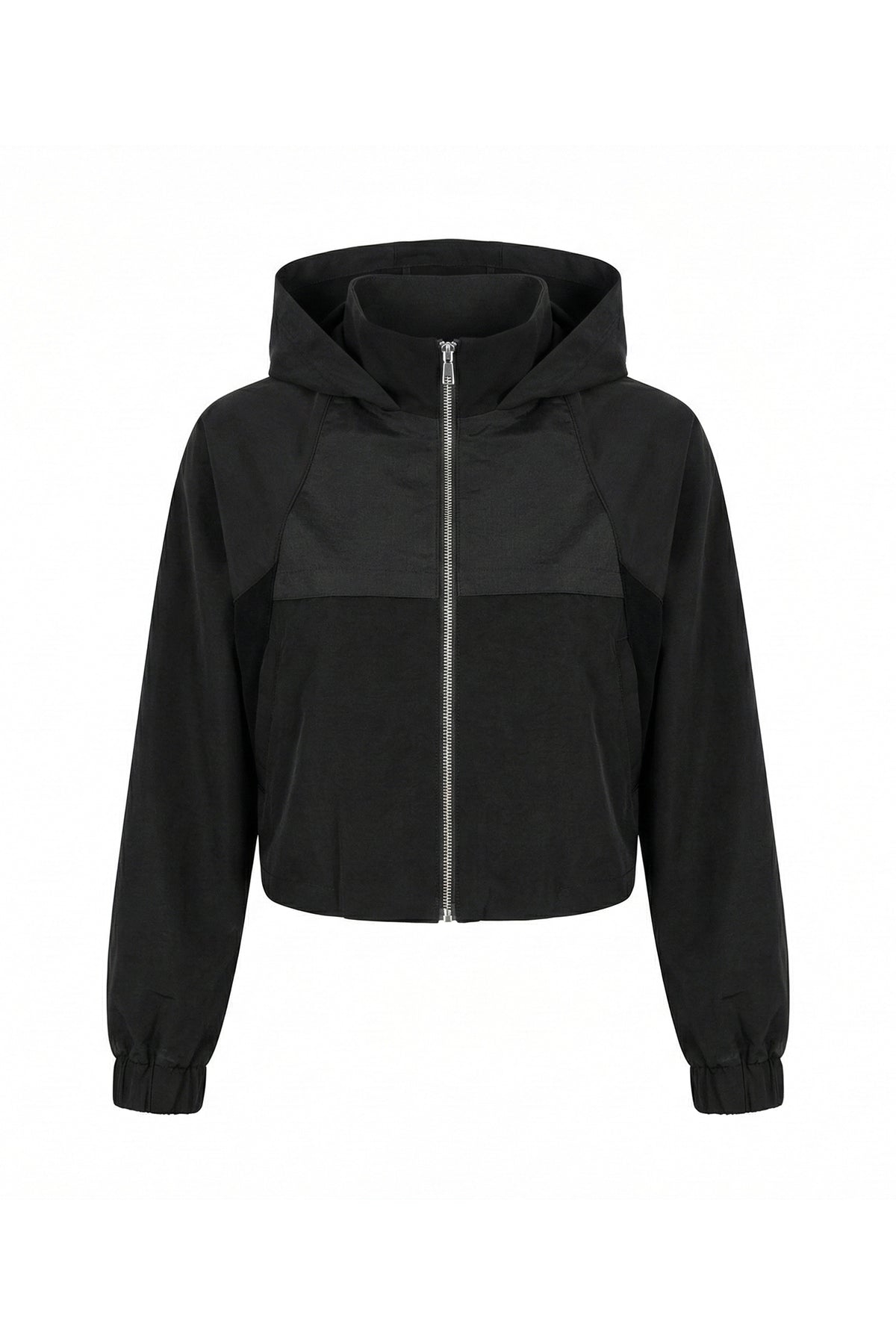 Tech Stretch & Nylon Zip Front Hooded Jacket Algarve Black - Lounge