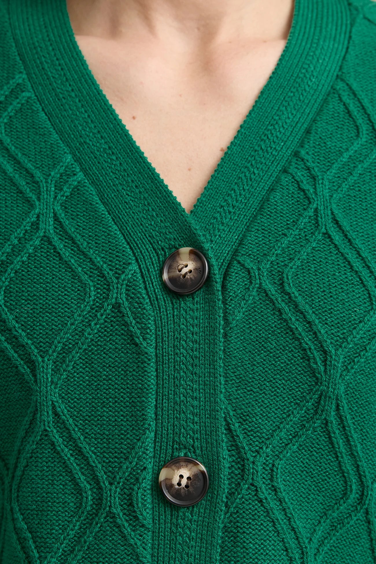 Diamond Cable Cardigan in Lush Green