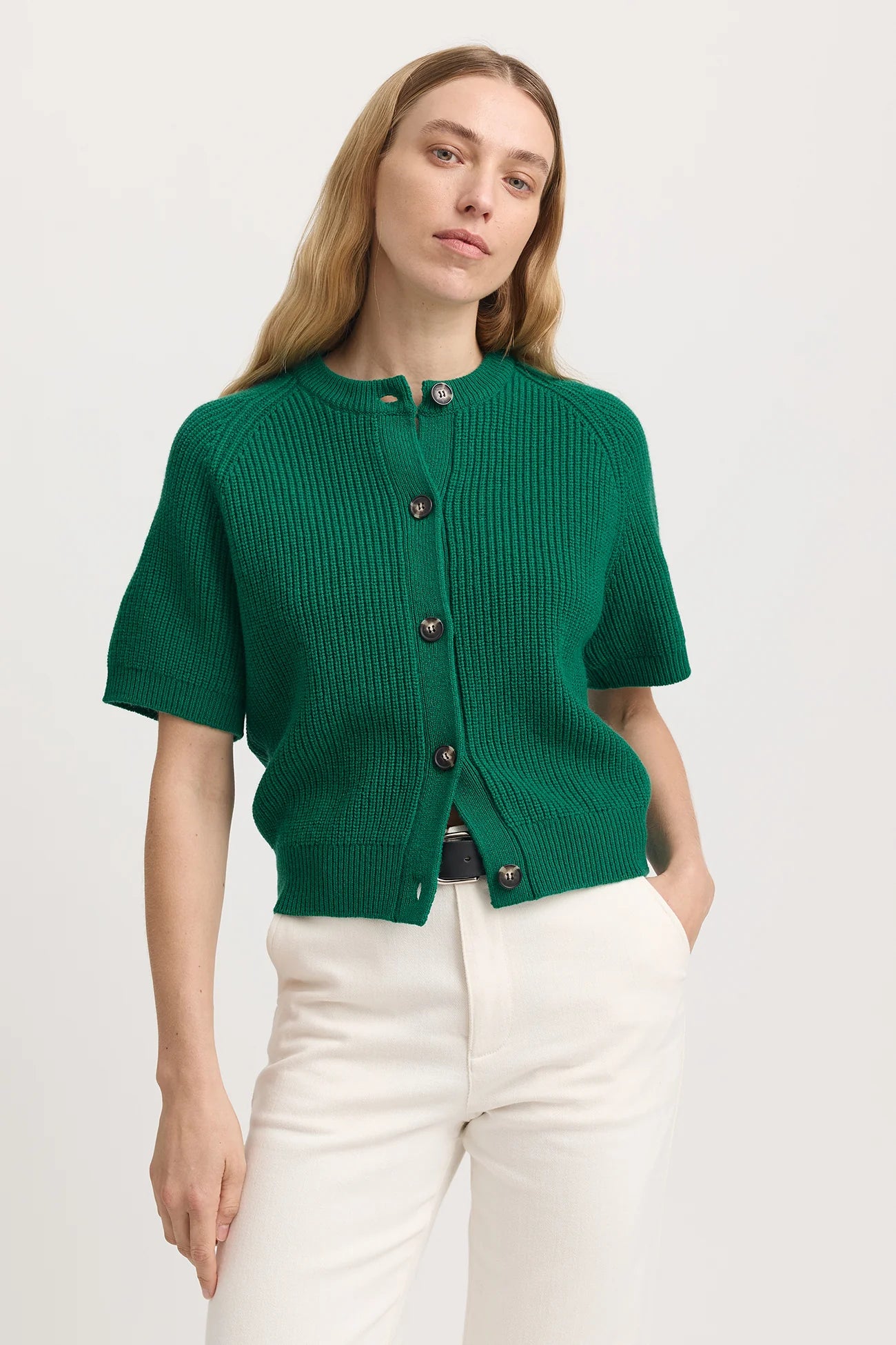 Short Sleeve Cardigan in Lush Green