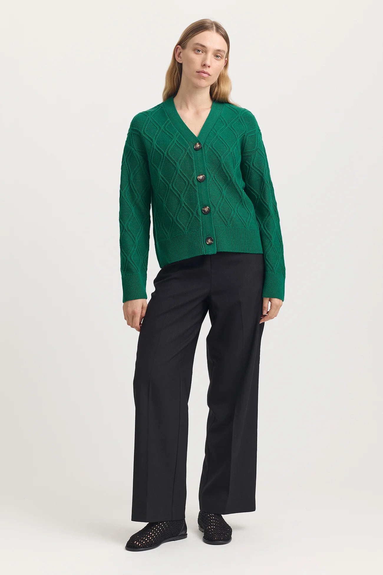 Diamond Cable Cardigan in Lush Green