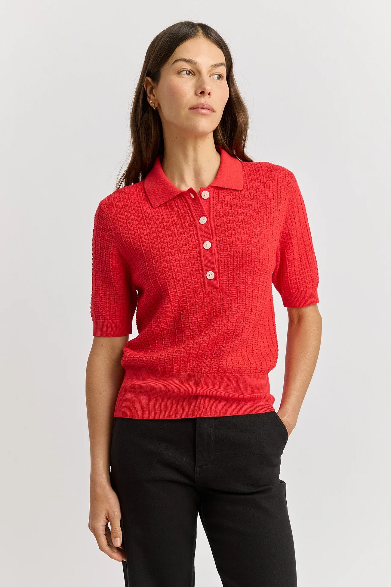 Pointelle Knit Polo in French Navy or Poppy Toorallie