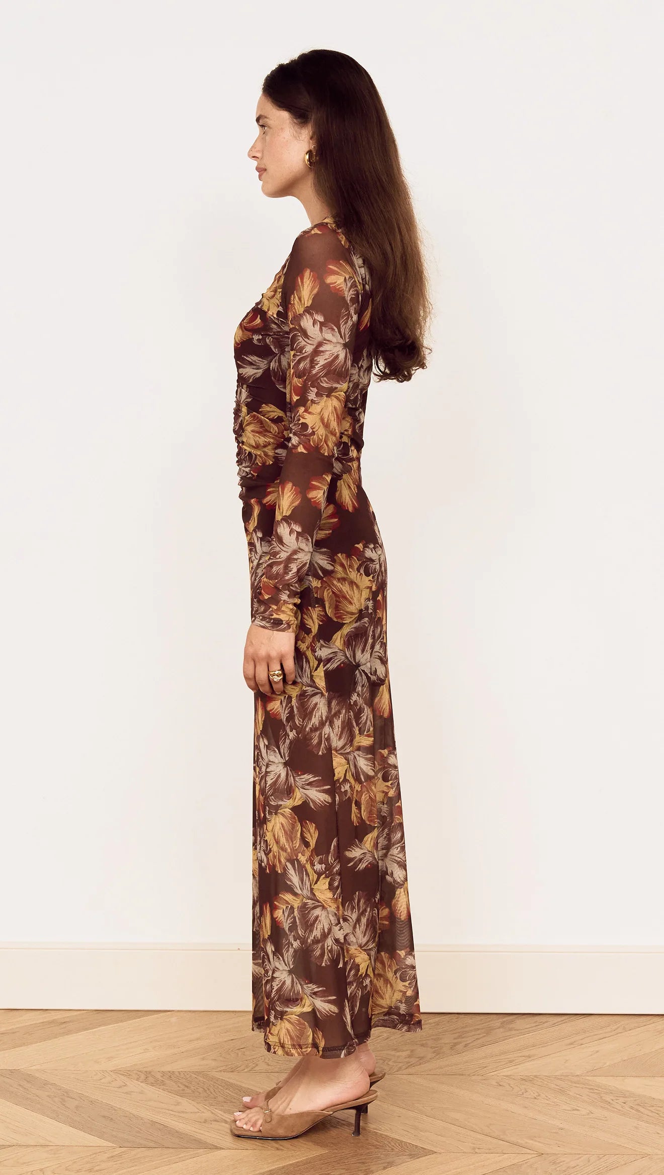 Thalia Mesh Midi Dress. Mink Pink