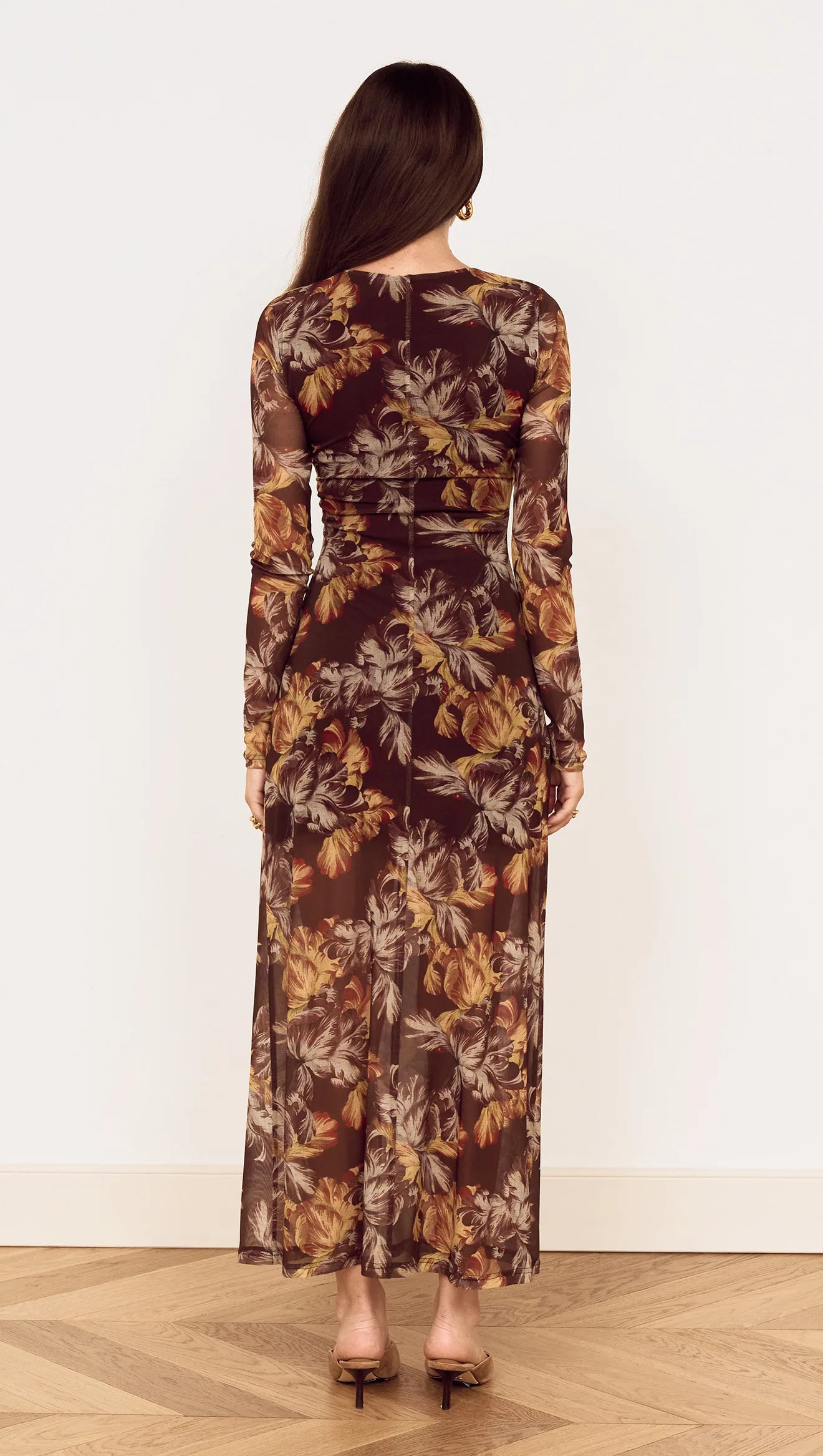 Thalia Mesh Midi Dress. Mink Pink