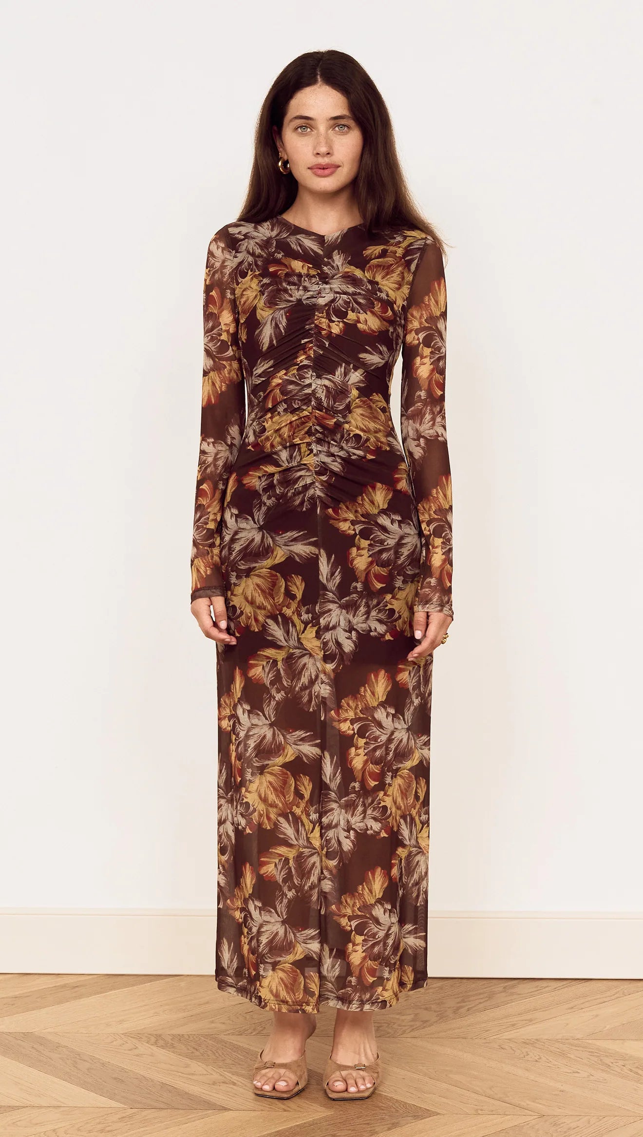 Thalia Mesh Midi Dress. Mink Pink