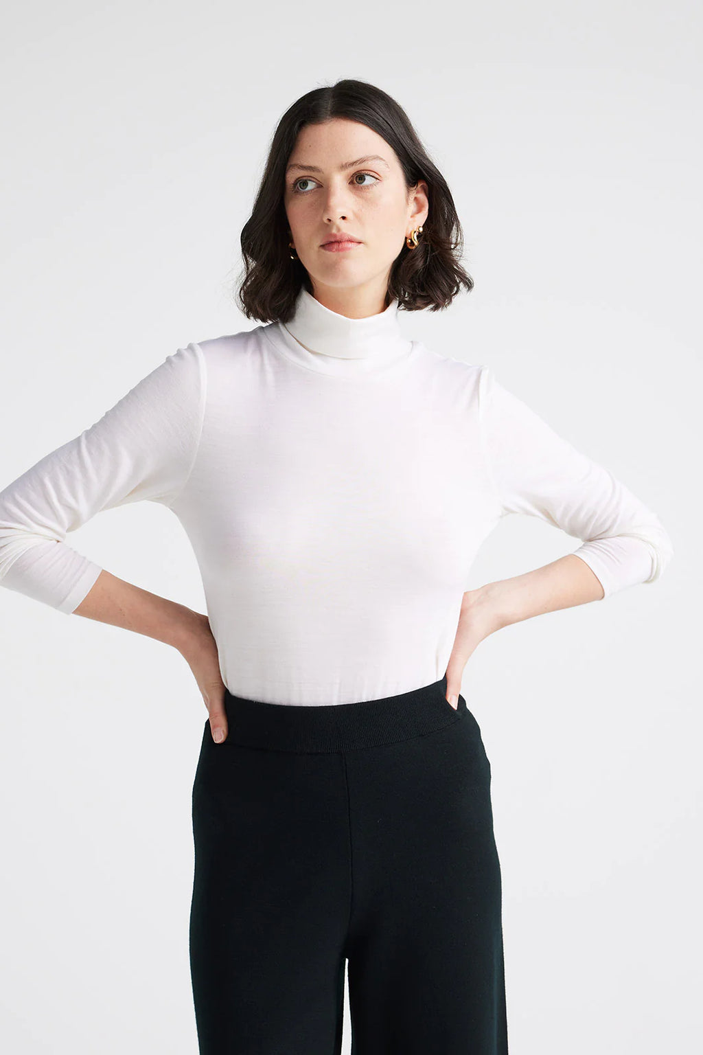Turtleneck Merino Tee in Warm White or Black