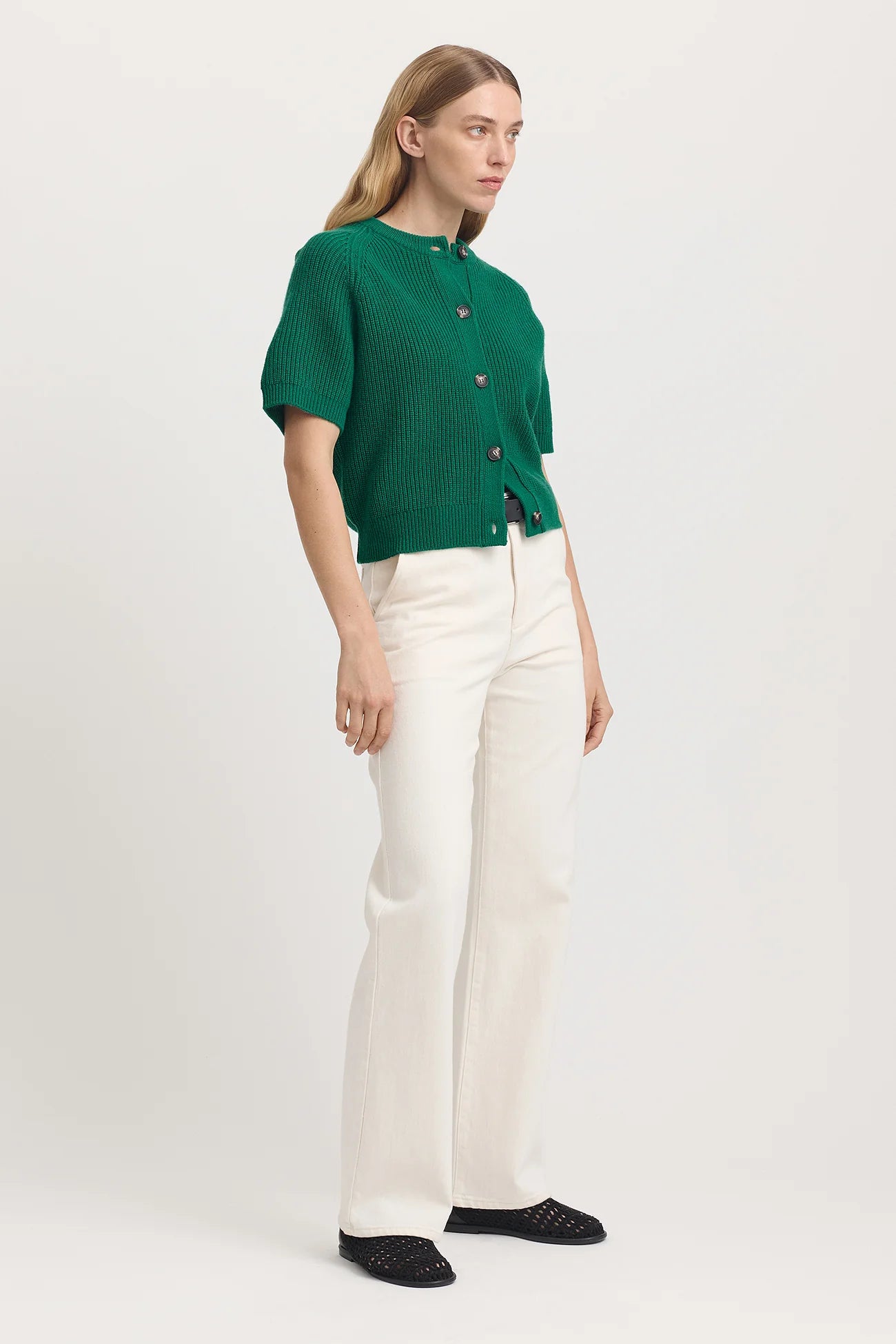 Short Sleeve Cardigan in Lush Green