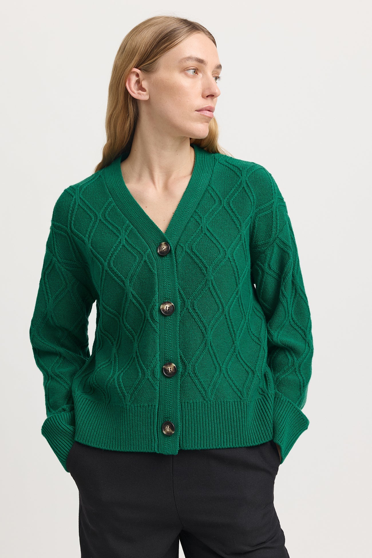 Diamond Cable Cardigan in Lush Green