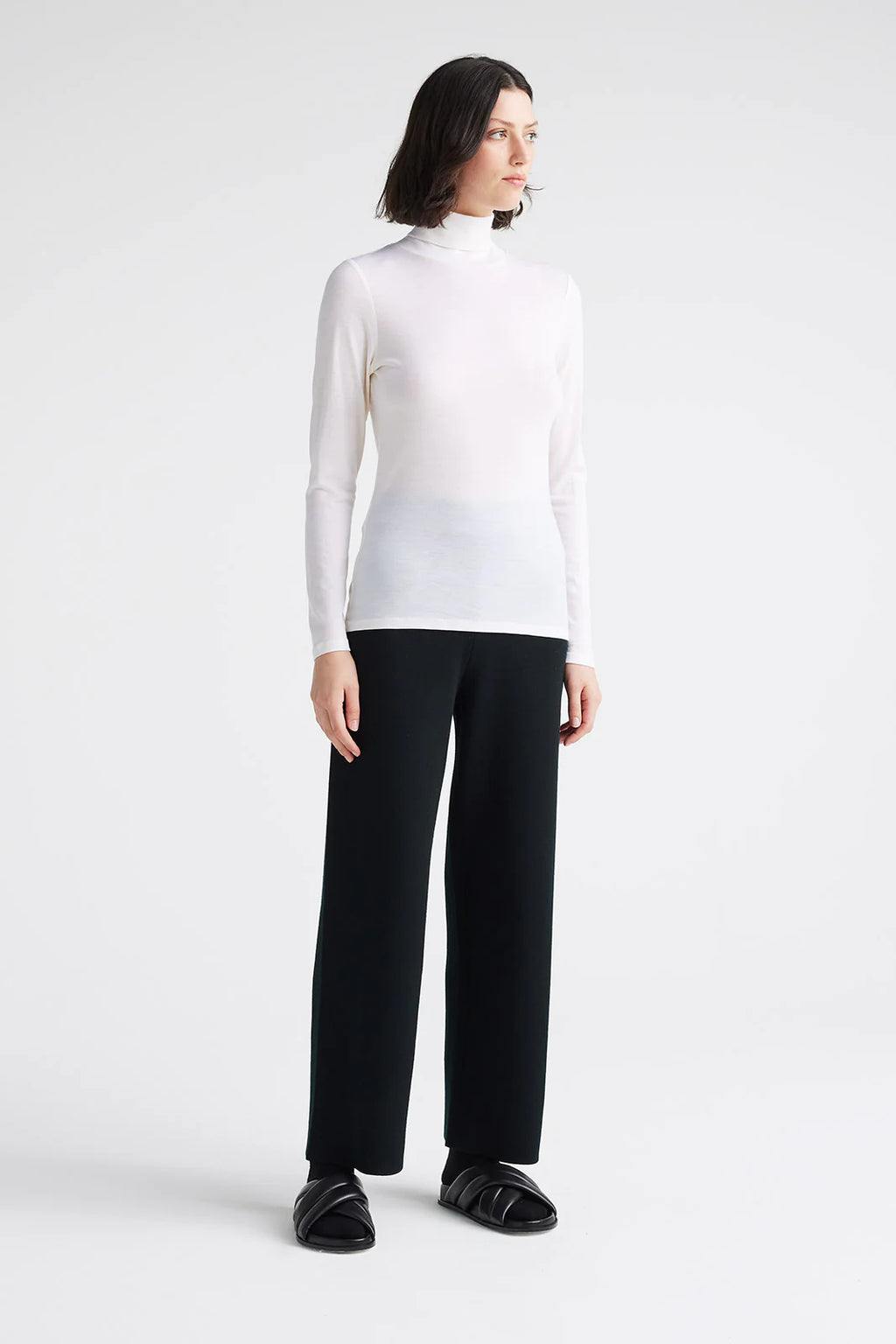 Turtleneck Merino Tee in Warm White or Black