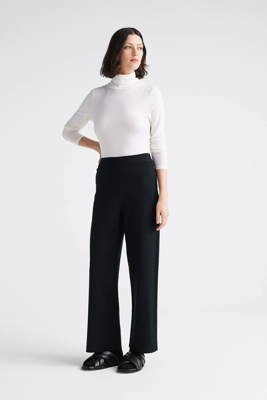 Turtleneck Merino Tee in Warm White or Black