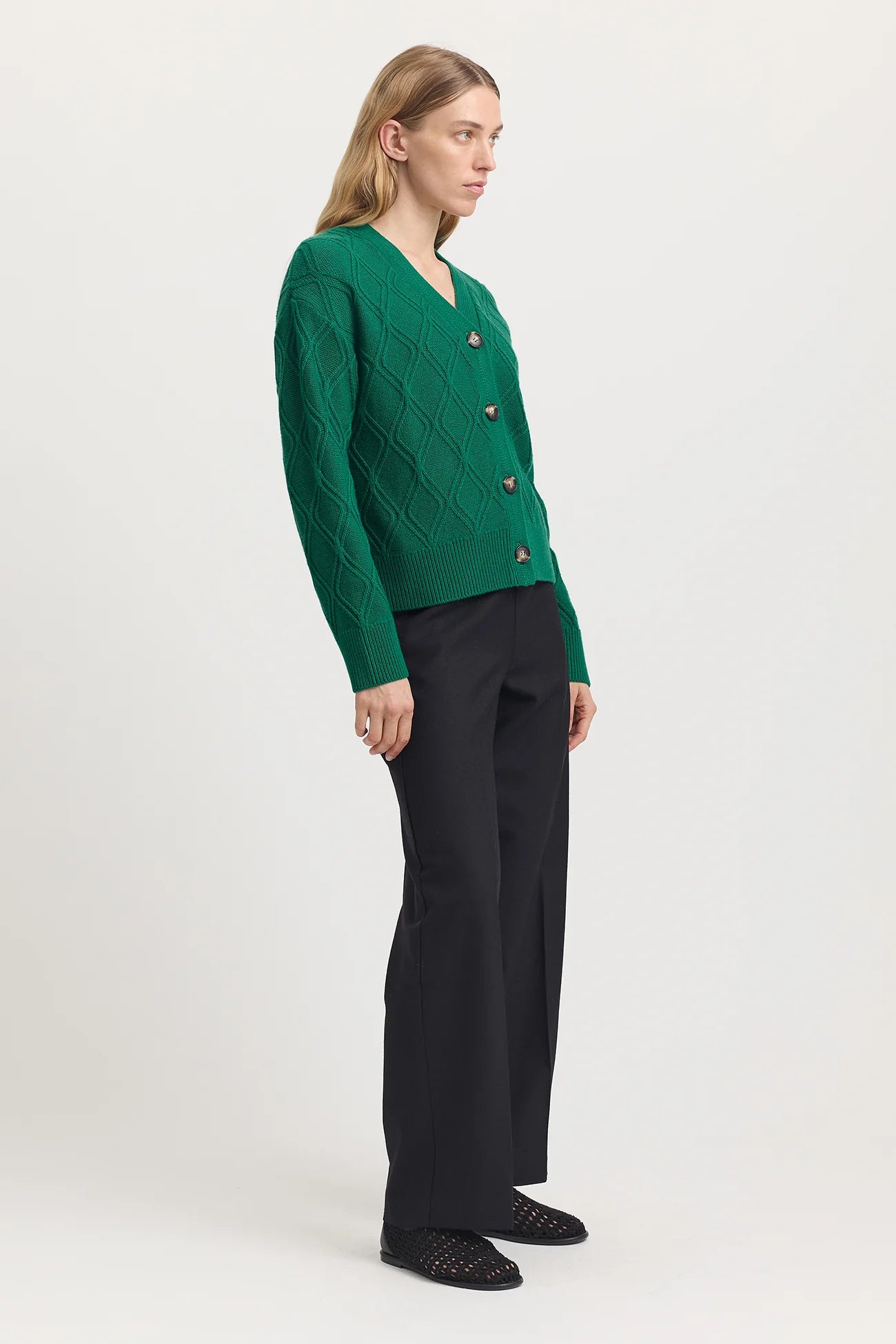 Diamond Cable Cardigan in Lush Green