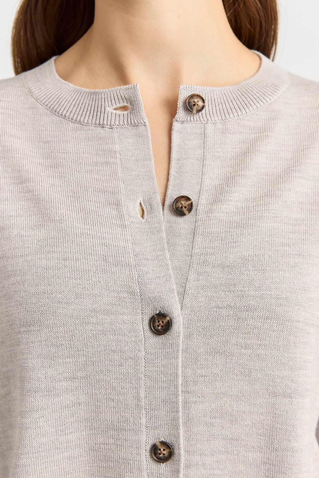 Fine Knit Cardigan in Light Oat