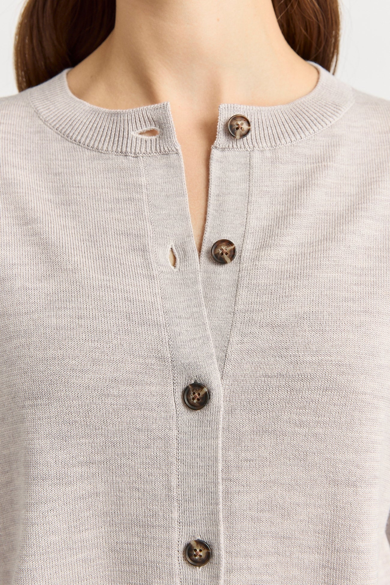 Fine Knit Cardigan in Light Oat