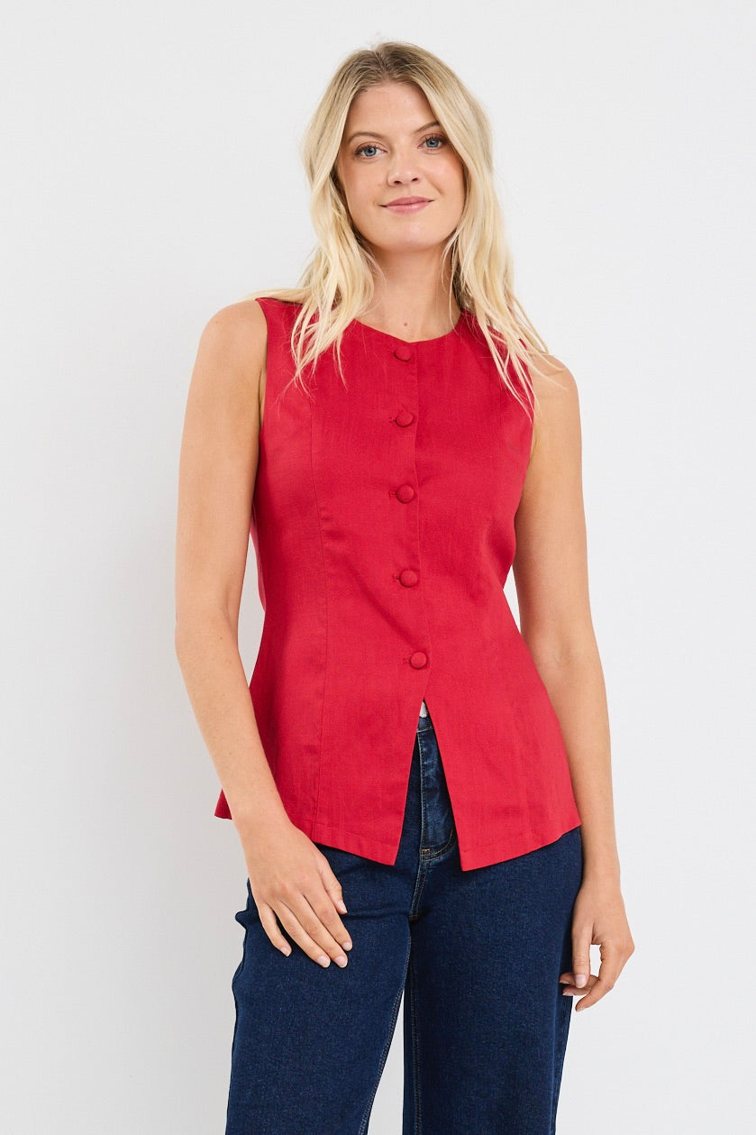 Aloft red fitted long vest